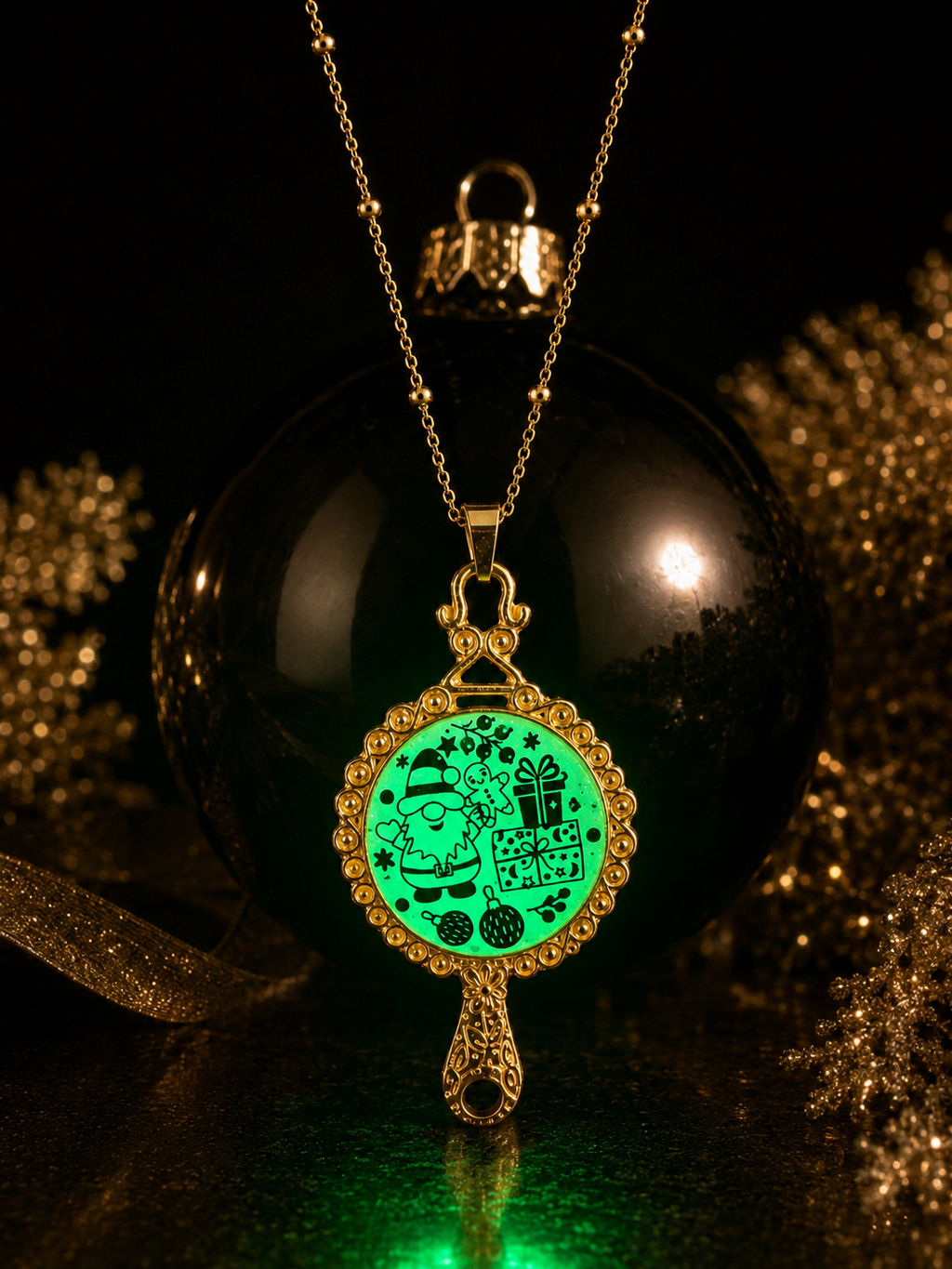 Collier Féerie de Noël Fluorescent – Création Artisanale Plaquée Or 18 Carats