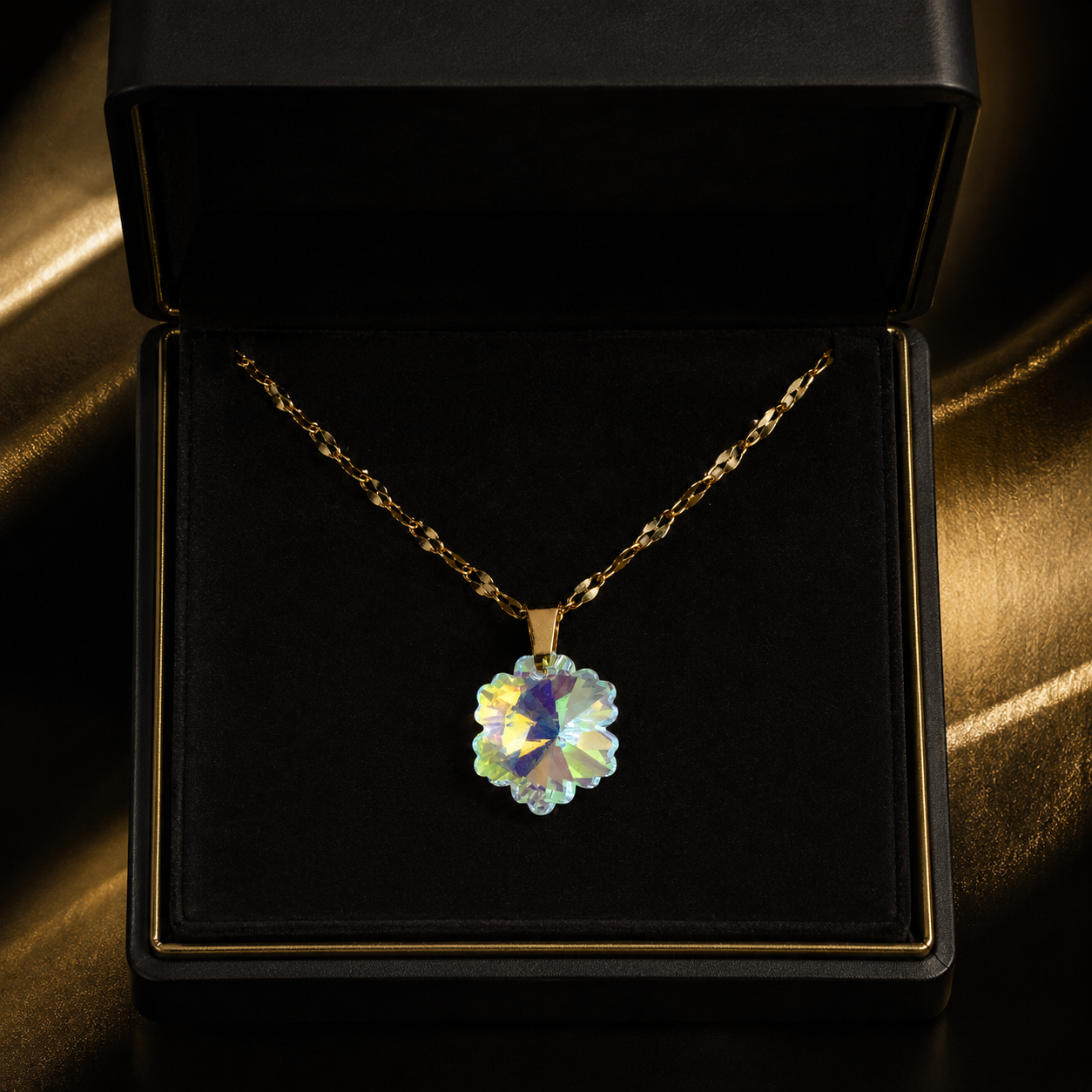 Le collier petit flocon hivernal en cristal doré