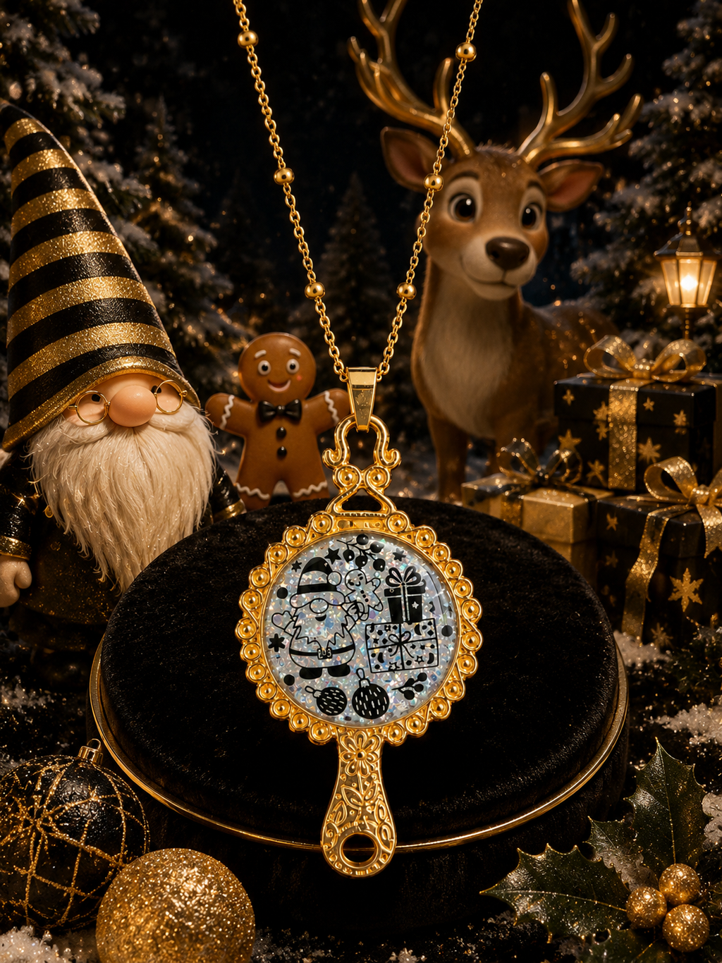 Collier Féerie de Noël Fluorescent – Création Artisanale Plaquée Or 18 Carats