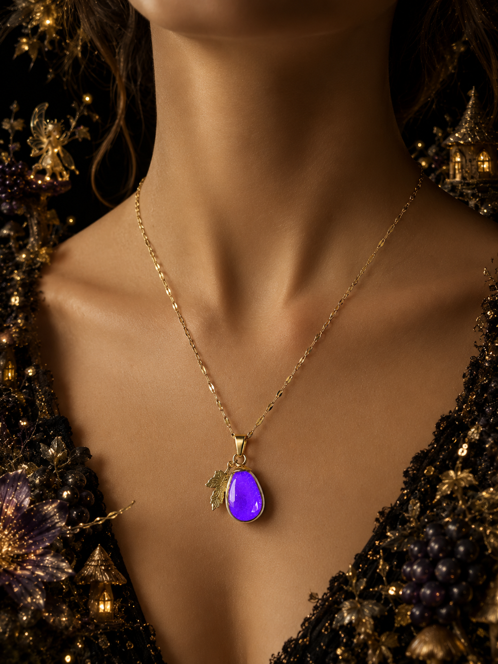 Collier petit raisin Mauve — Grappe Enchantée