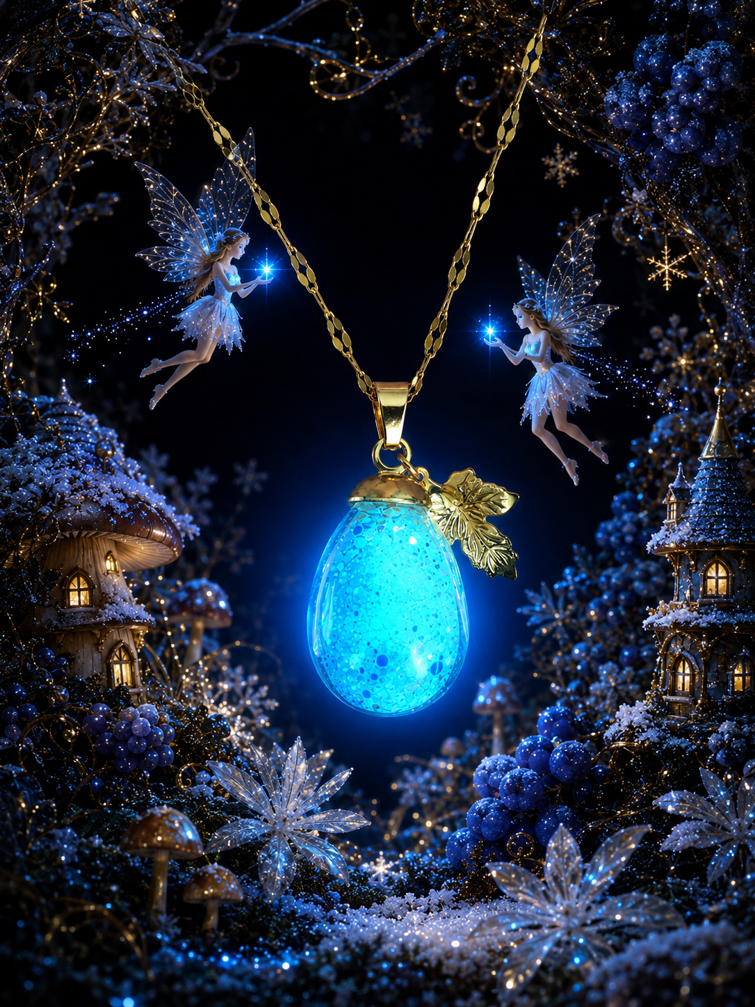 Collier gros Raisin bleu givré — lueur de topaze
