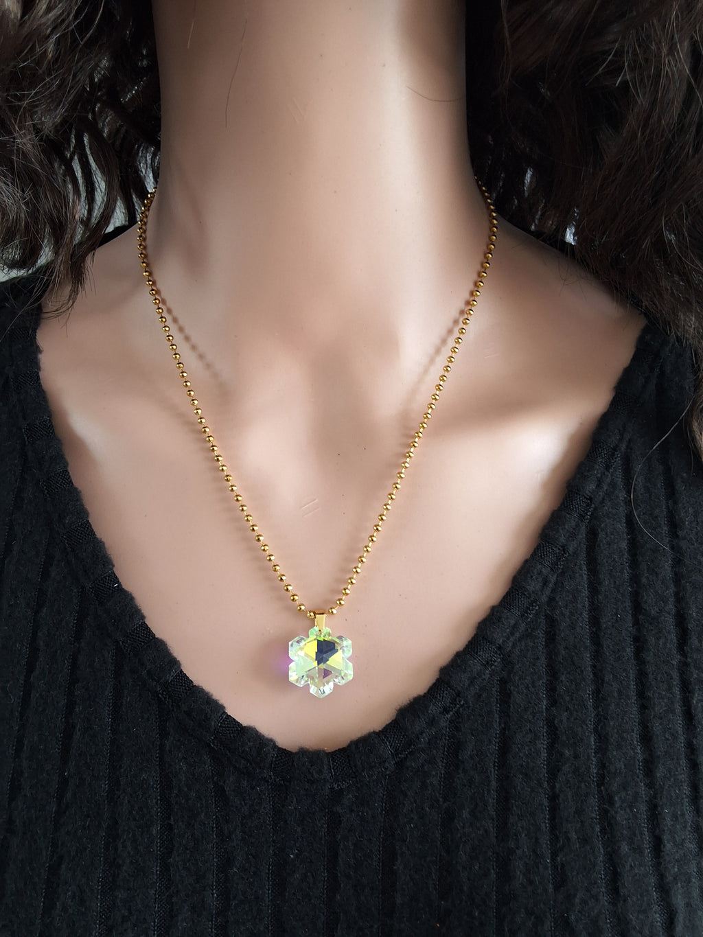 Collier gros flocon de neige en cristal or