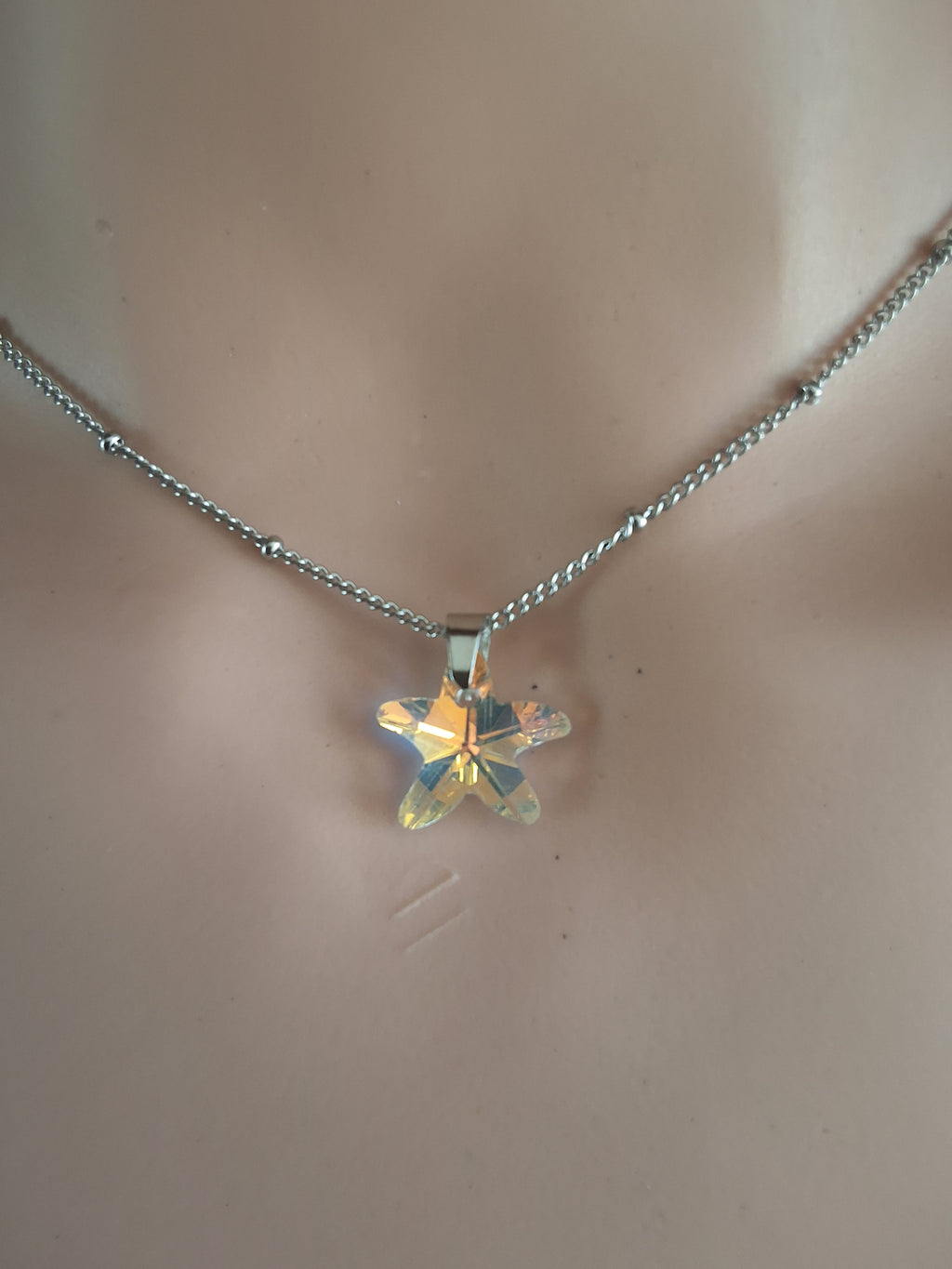 Collier petite étoile de mer en cristal argent