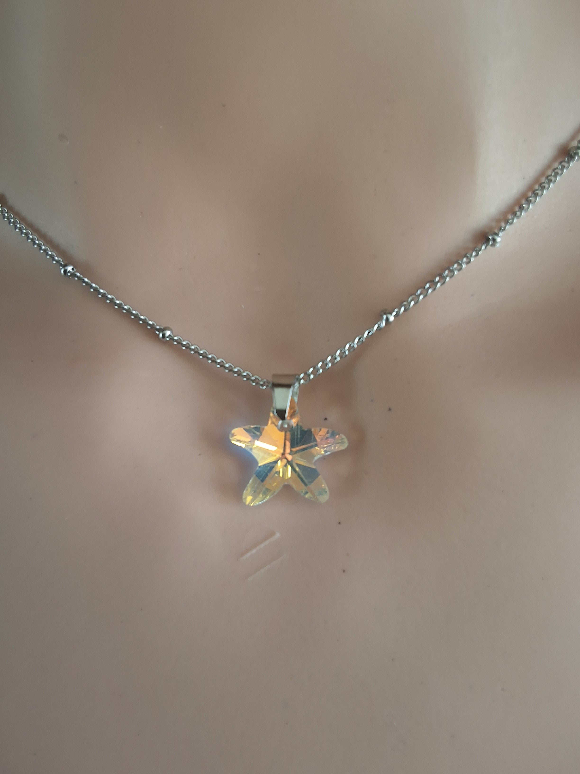 Collier petite étoile de mer en cristal argent