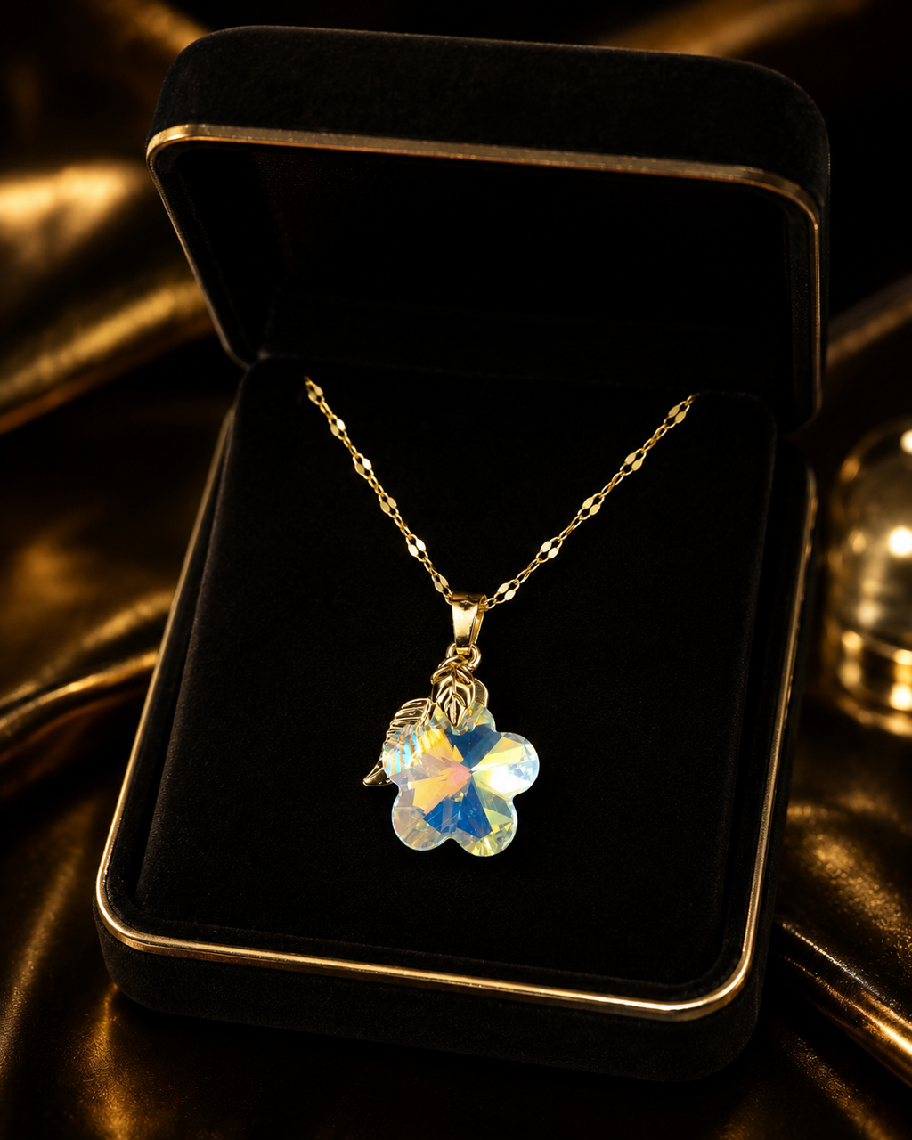 Le collier fleurs de cerisier en cristal doré