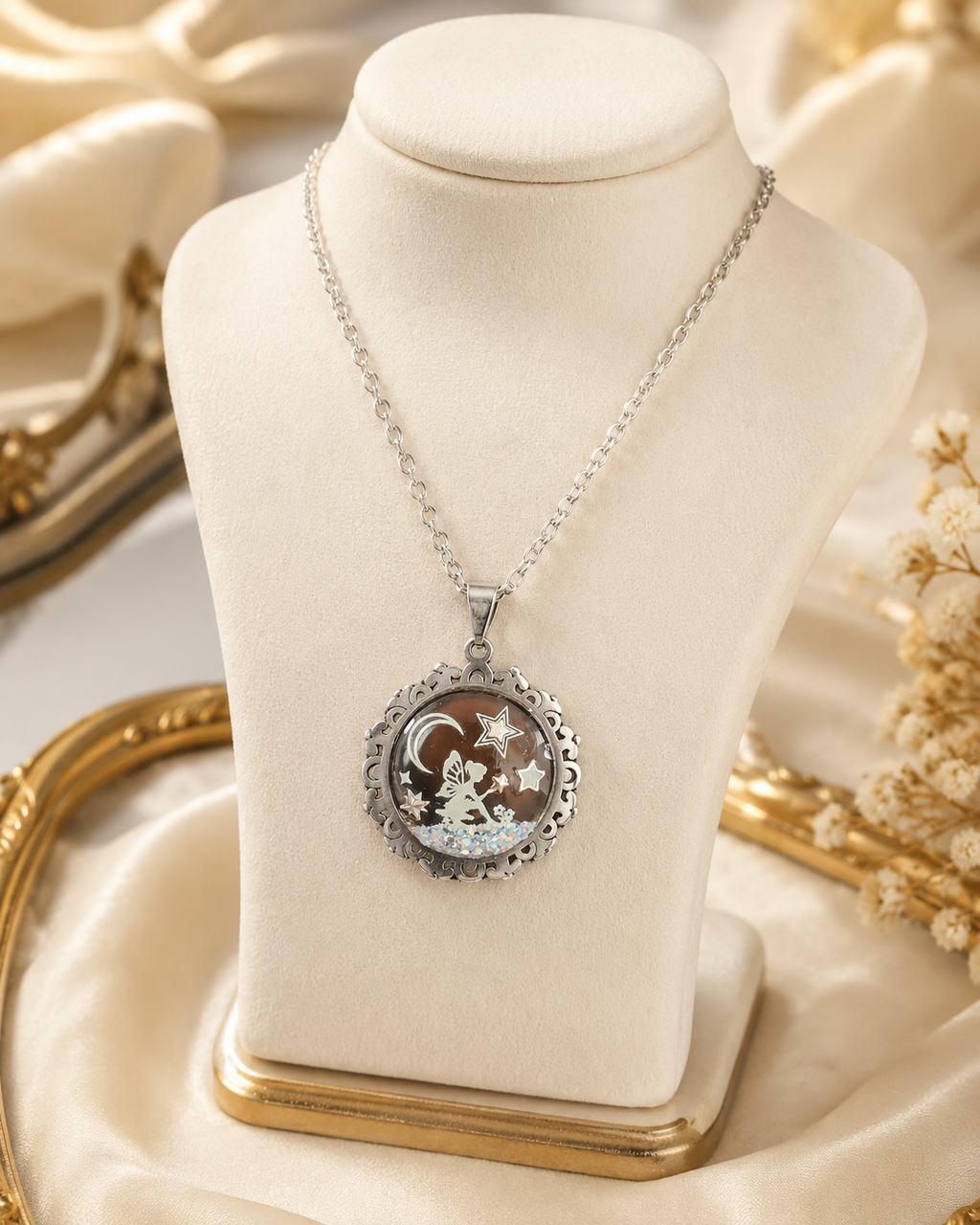 Collier de la fée luna avec grosse perle magique sous la bonne étoile .