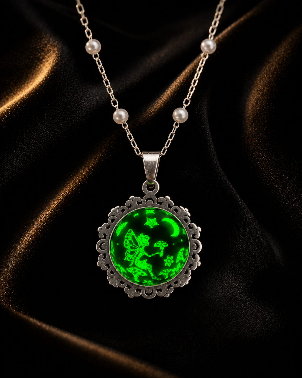 Collier rond dentelle moyenne perle de la fée préline.