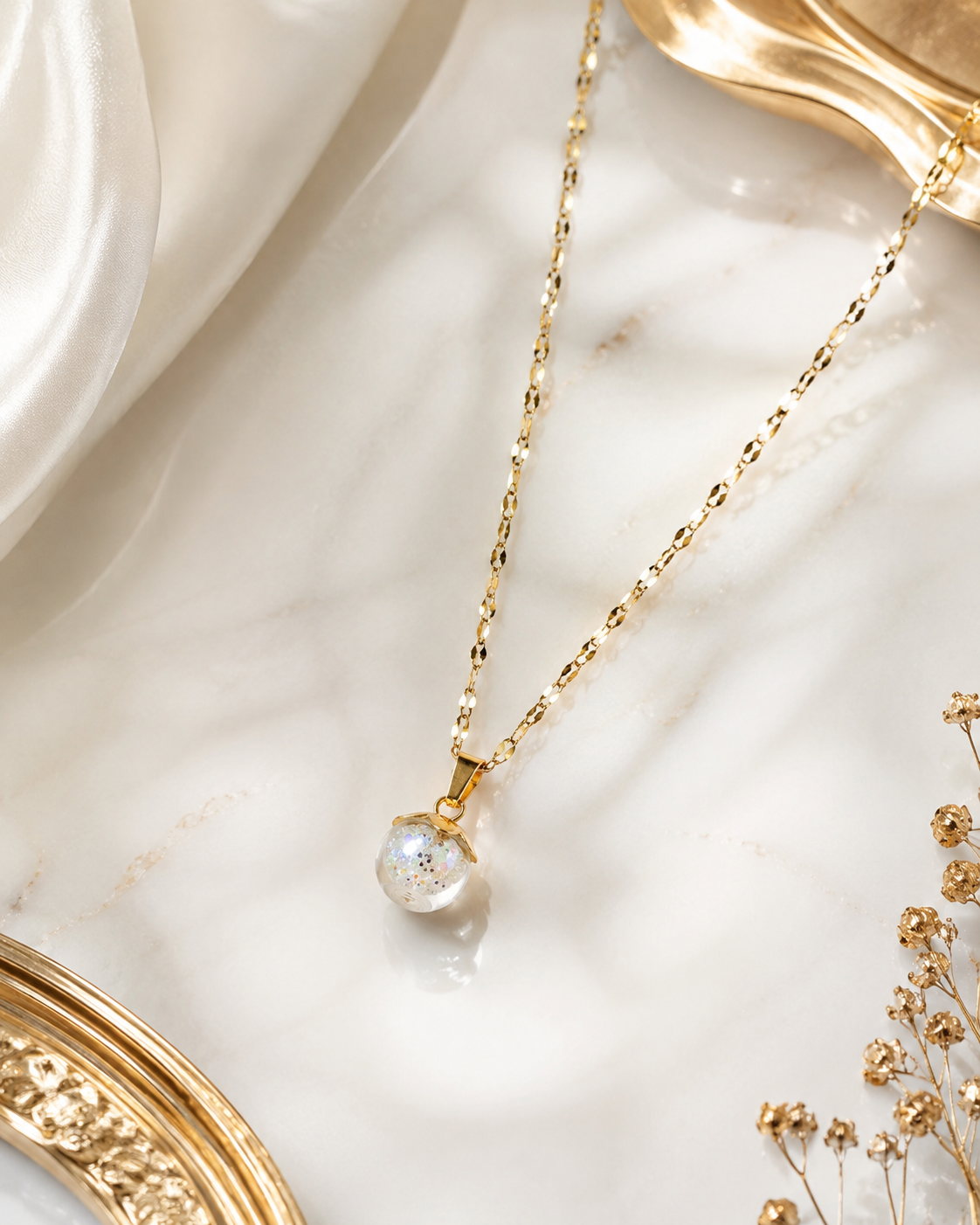 Collier or petites groseilles vertes
