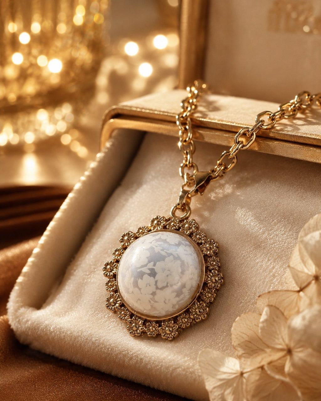 Collier fleures et dentelle.