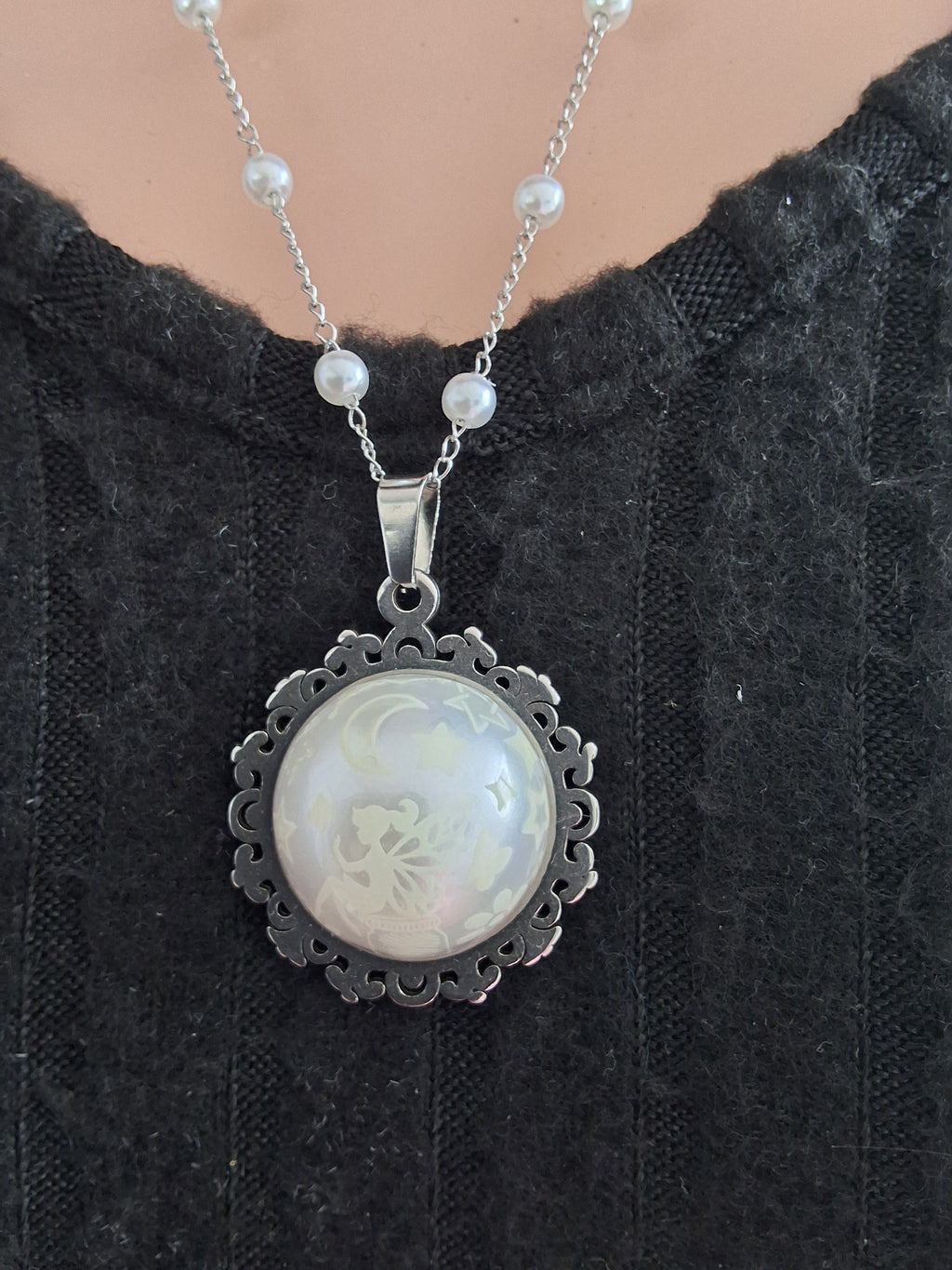 Collier rond à dentelle moyenne perle blanche de la fée penny 2