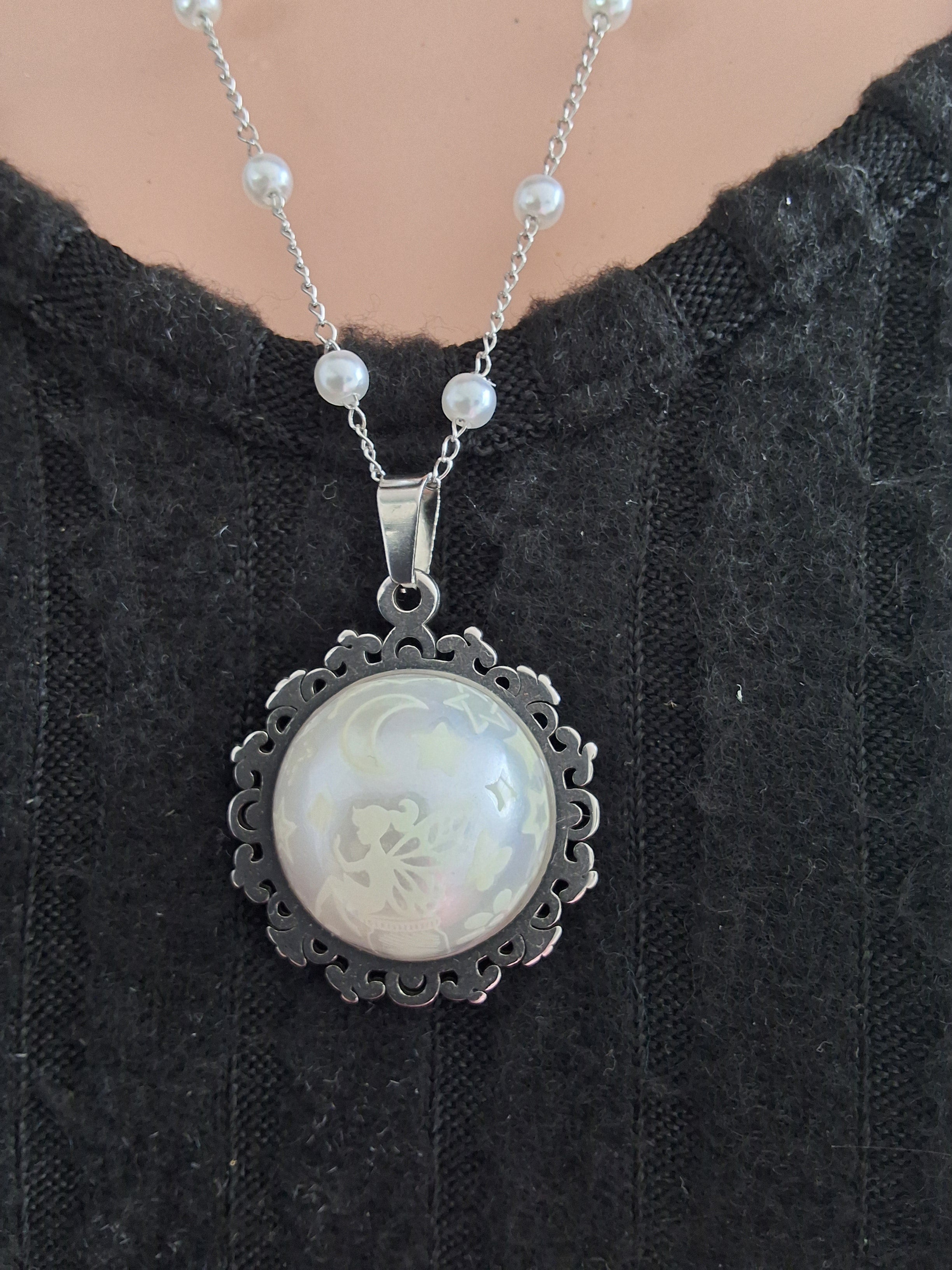 Collier rond à dentelle moyenne perle blanche de la fée penny 2