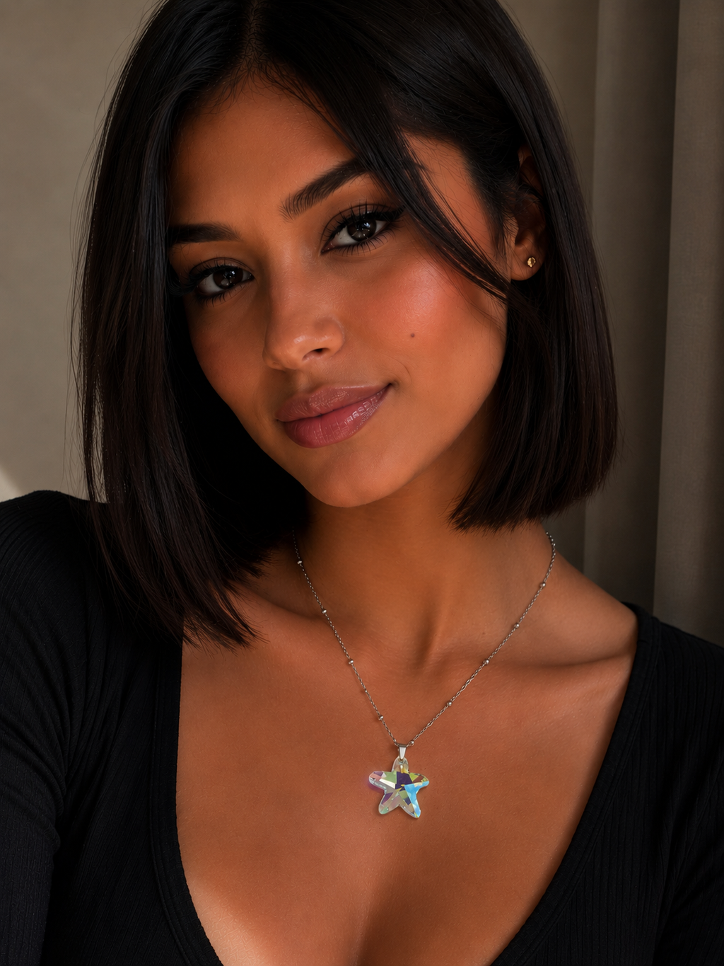 Collier grosse étoile de mer en cristal argent