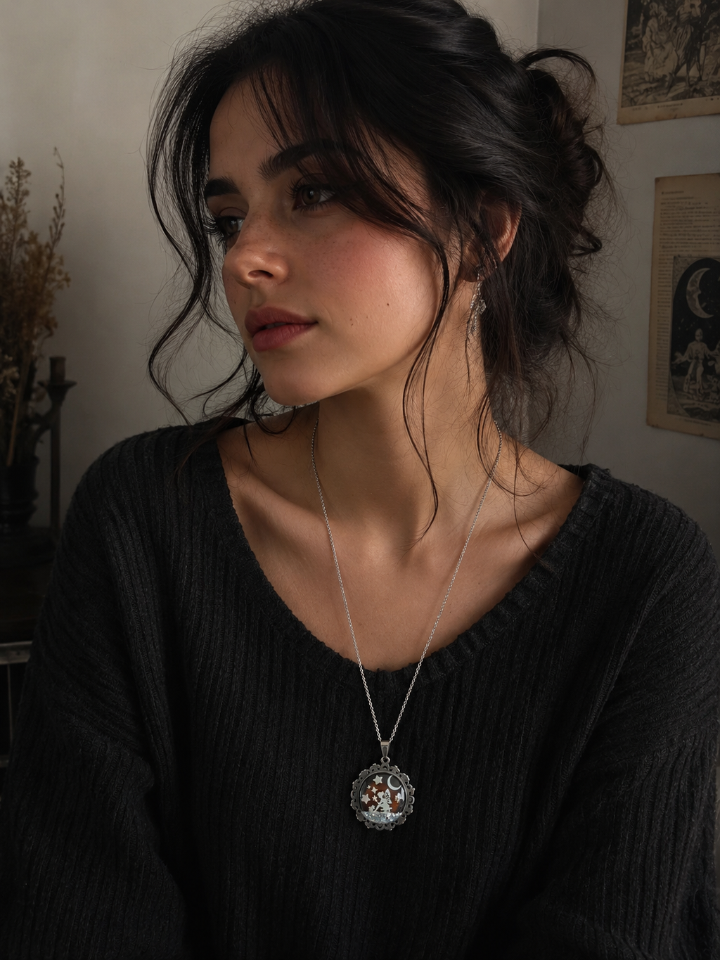 Collier de la fée luna avec grosse perle magique sous les étoiles