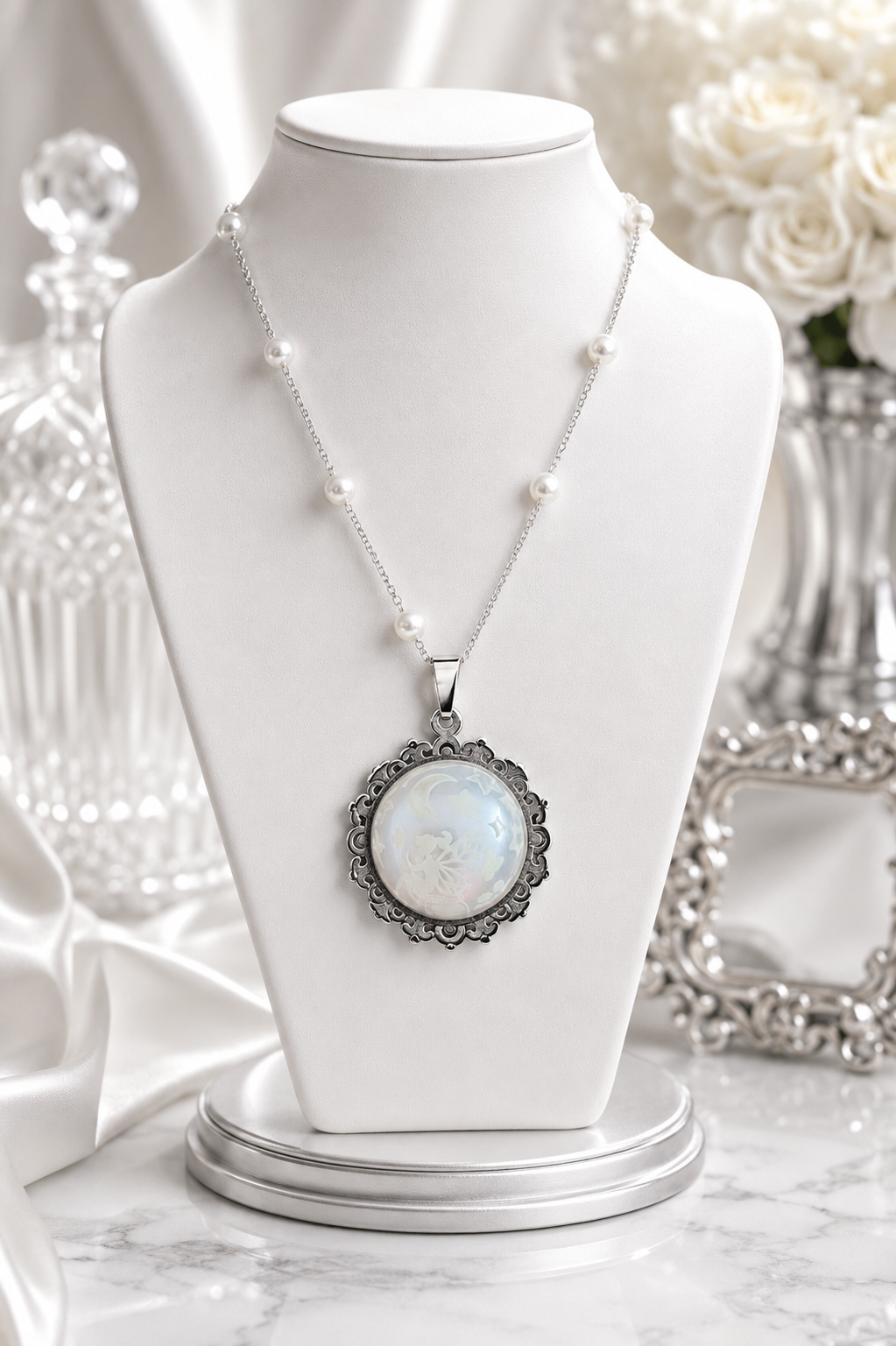Collier rond à dentelle moyenne perle blanche de la fée penny 2