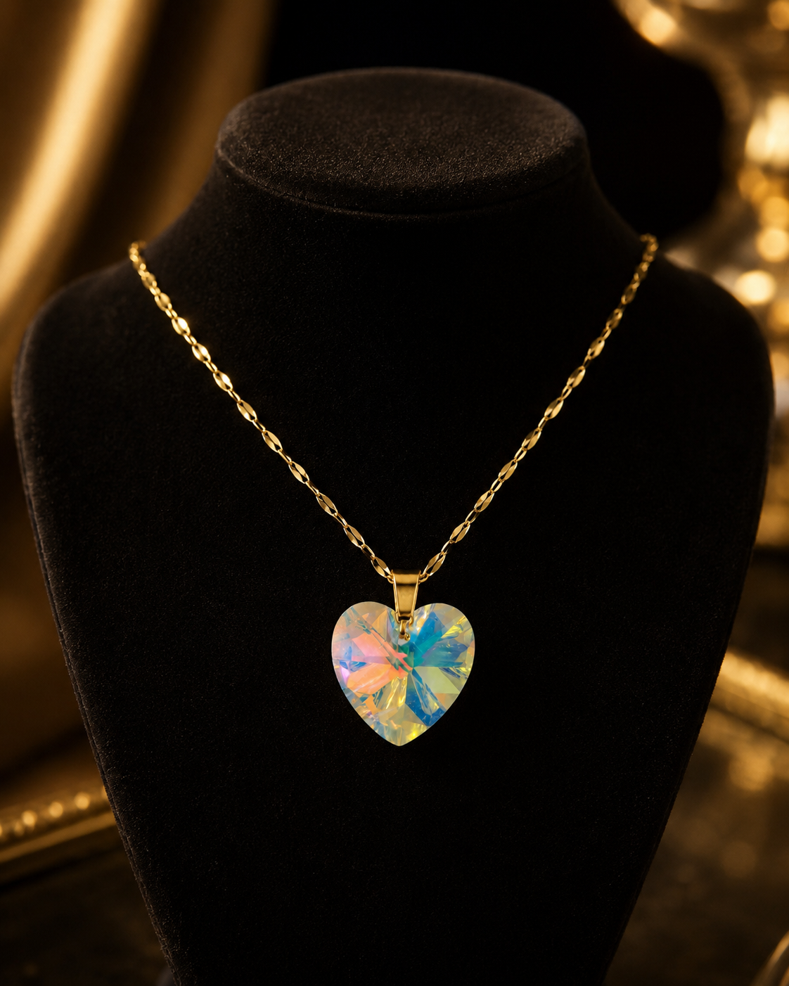 Le collier petit cœur enchanté en cristal doré