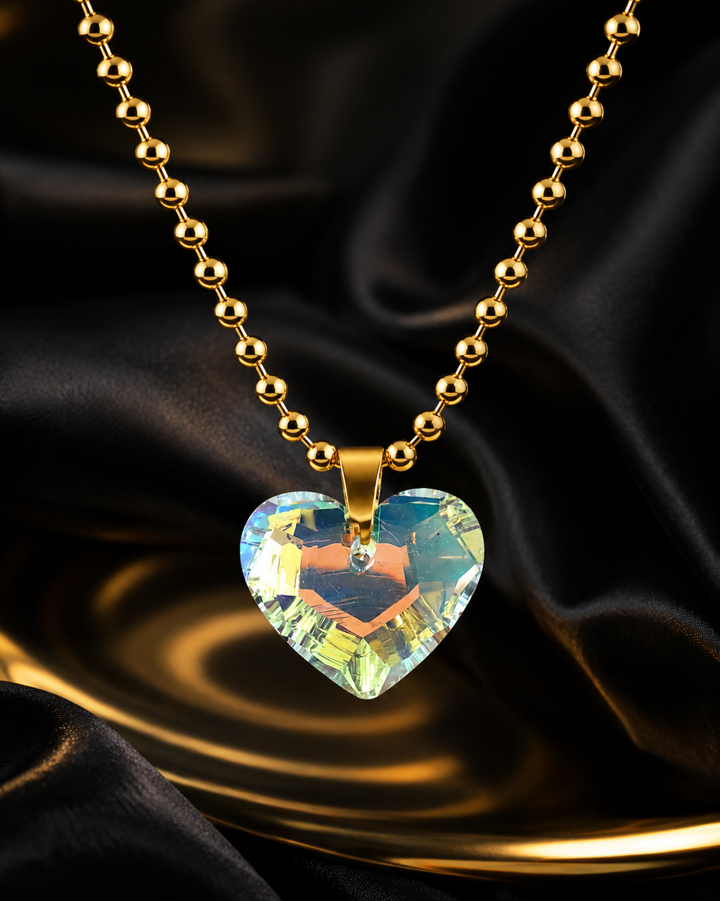 Le collier gros cœur en cristal doré