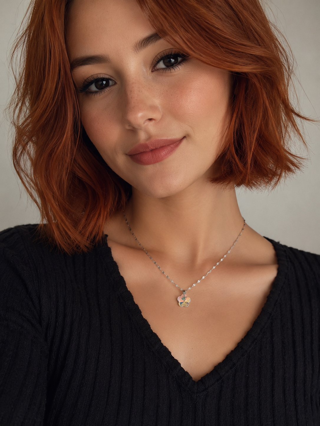 Collier fleurs de fraise en cristal argent
