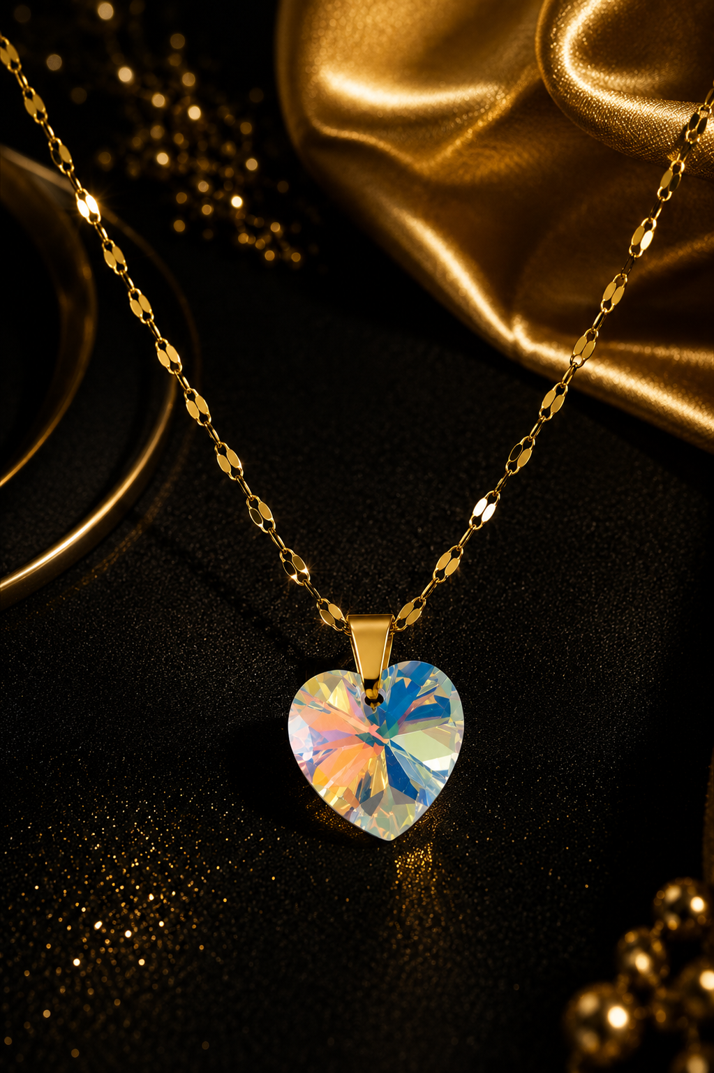 Le collier petit cœur enchanté en cristal doré