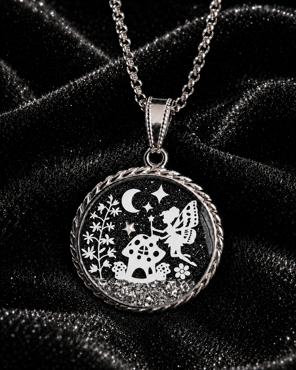 Collier avec pendentif rond à corde de la fée félicia argent