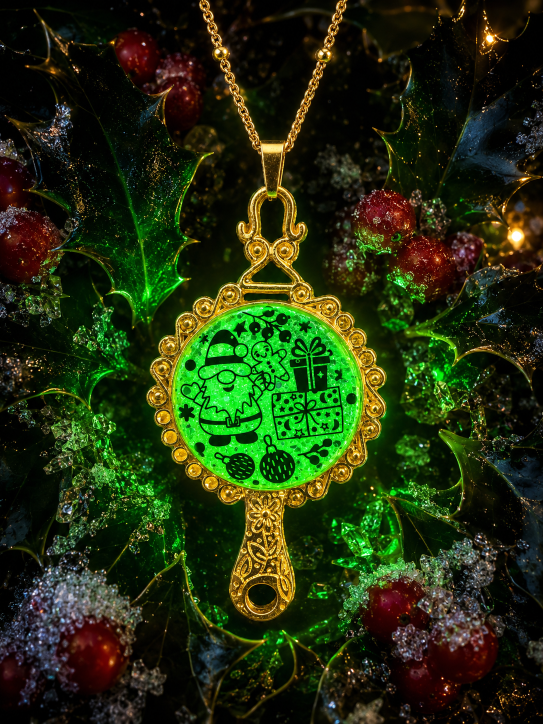 Collier Féerie de Noël Fluorescent – Création Artisanale Plaquée Or 18 Carats