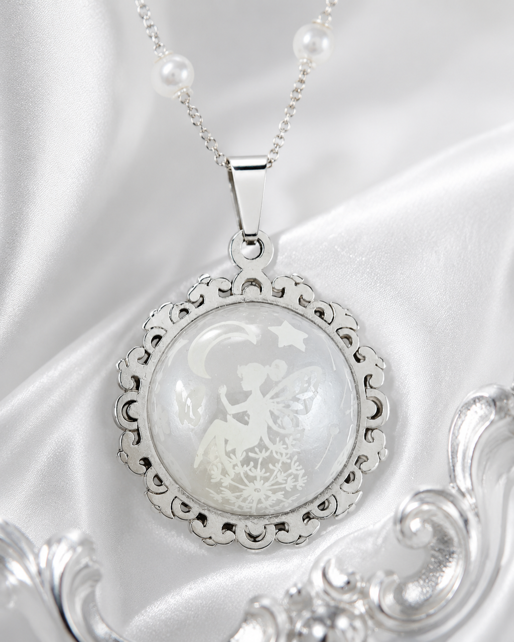 Collier rond à dentelle moyenne perle blanche de la fée penny 1