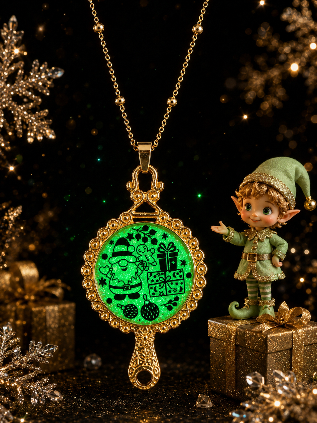 Collier Féerie de Noël Fluorescent – Création Artisanale Plaquée Or 18 Carats