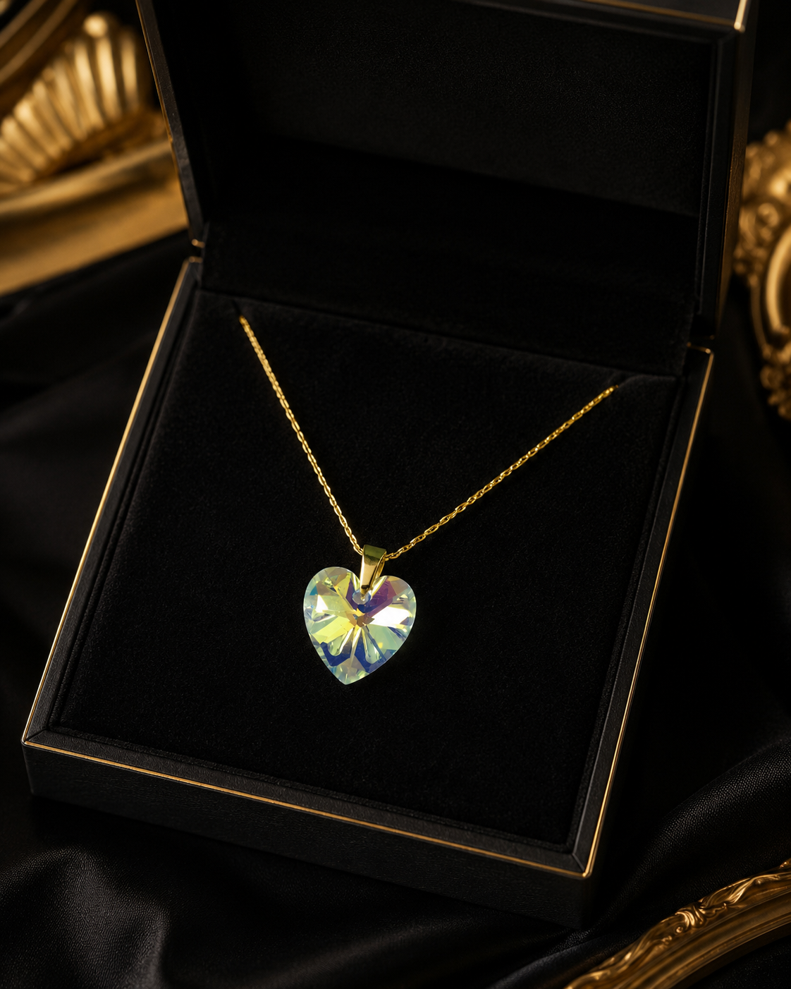 Le collier petit coeur majestueux cristal doré