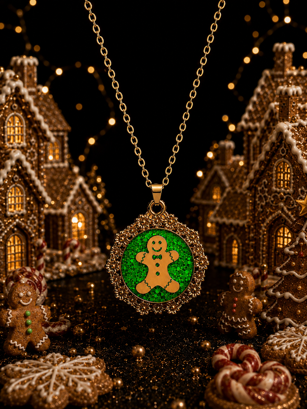 Collier Petit Biscuit fluorescent doré – Chaîne courte Lueur