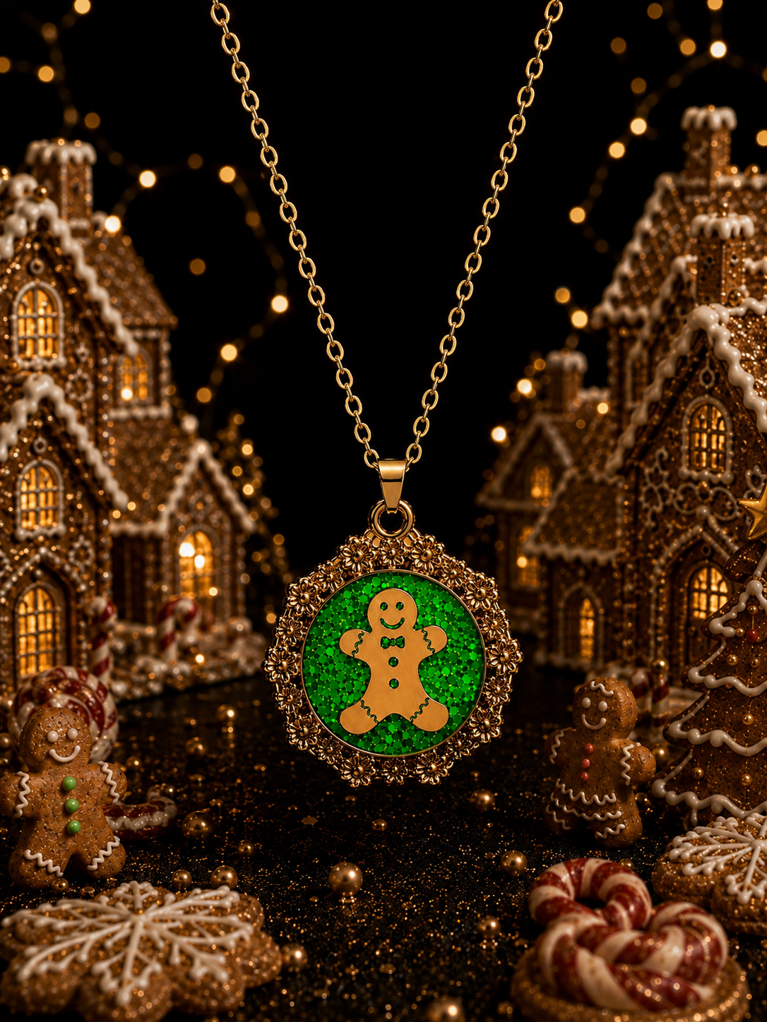 Collier Petit Biscuit fluorescent doré – Chaîne courte Lueur