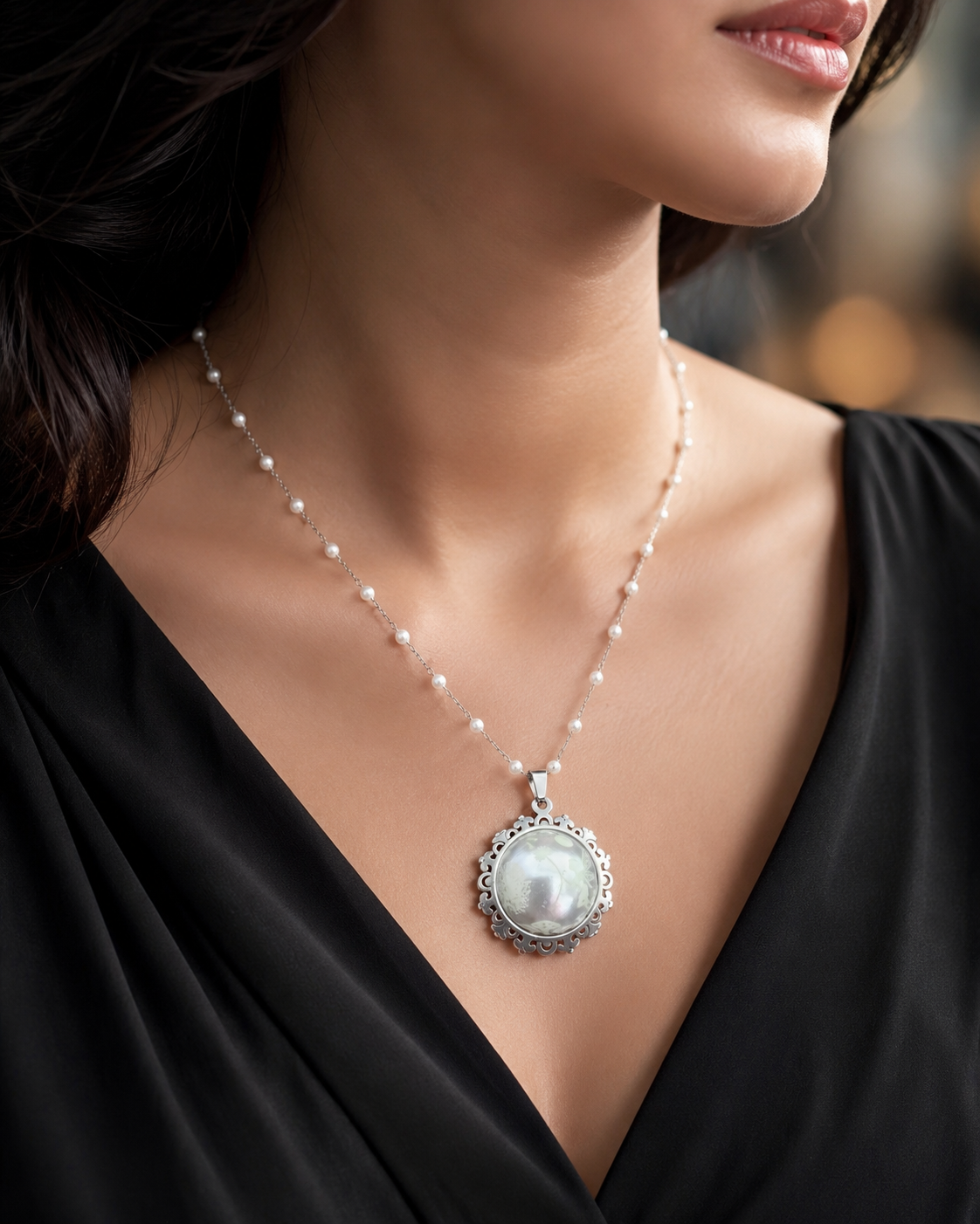 Collier rond à dentelle moyenne perle blanche de la fée kanys