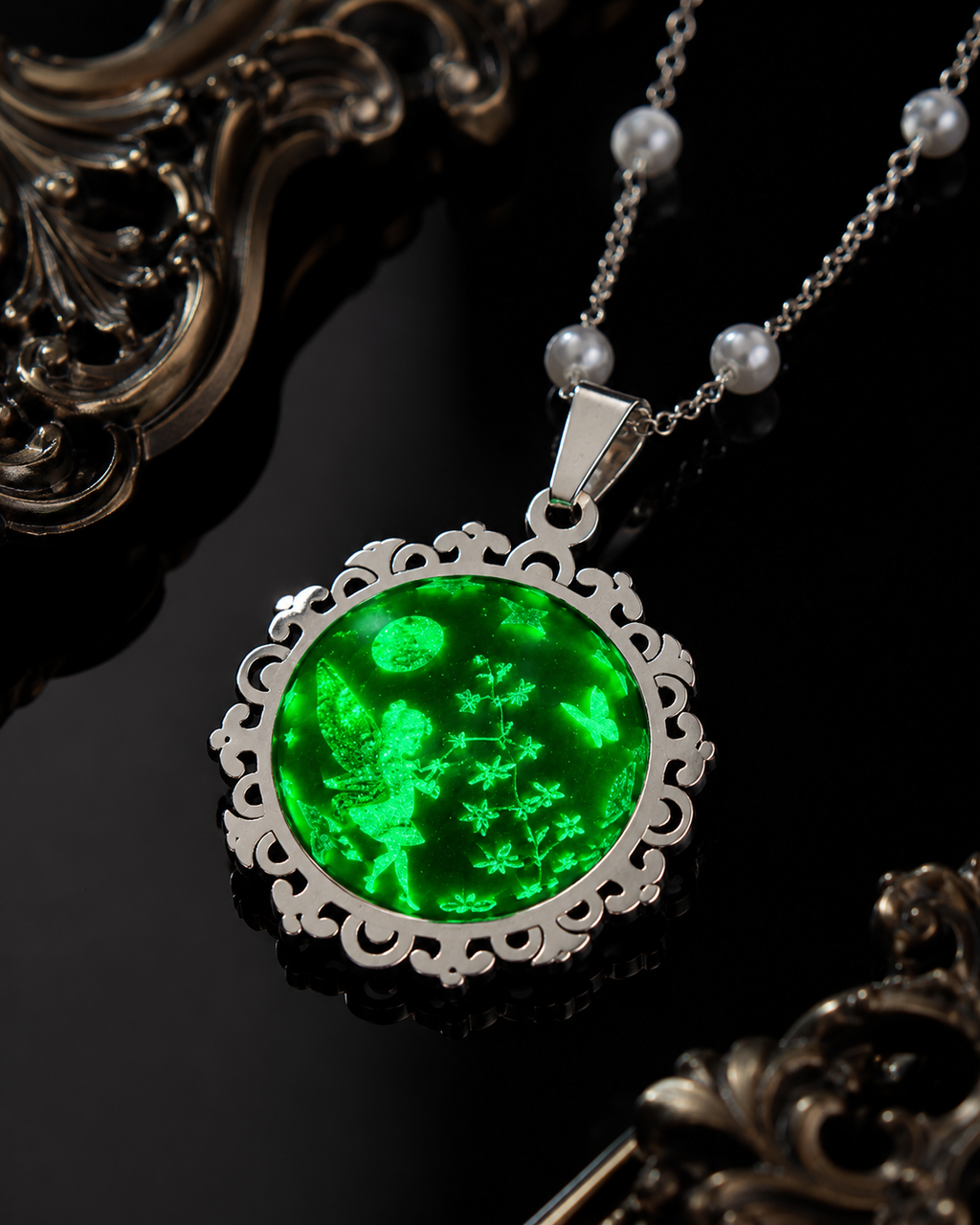 Collier rond à dentelle moyenne perle blanche de la fée jadelia