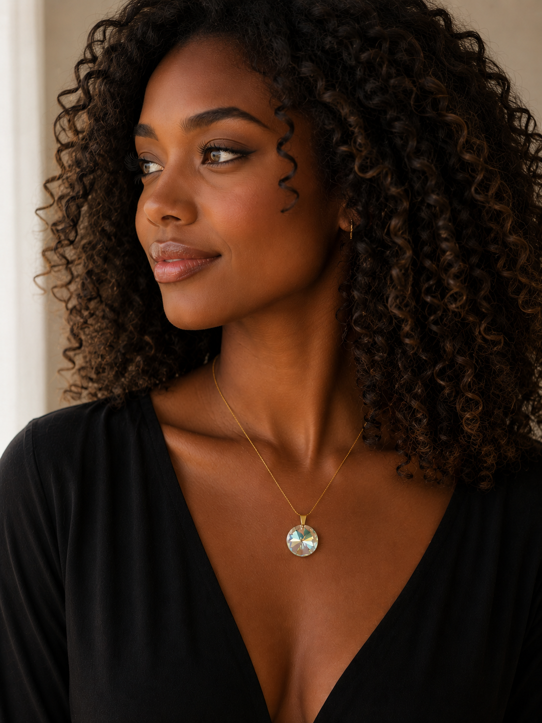 Collier disque en cristal or