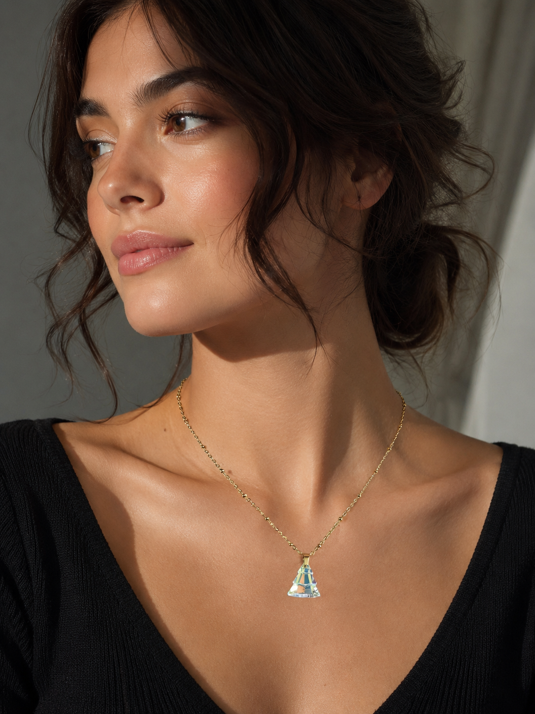 Collier sapin en cristal or