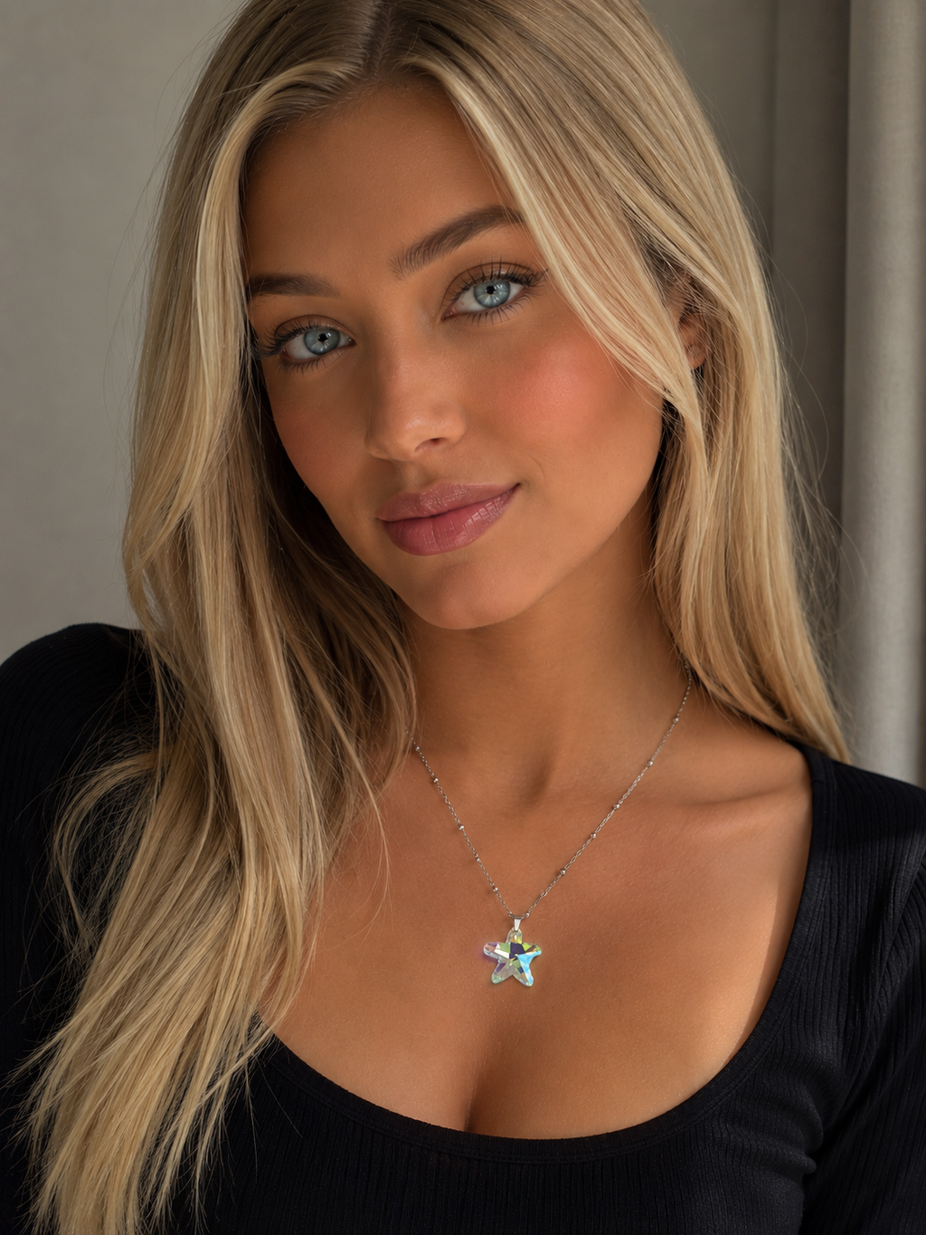 Collier grosse étoile de mer en cristal argent