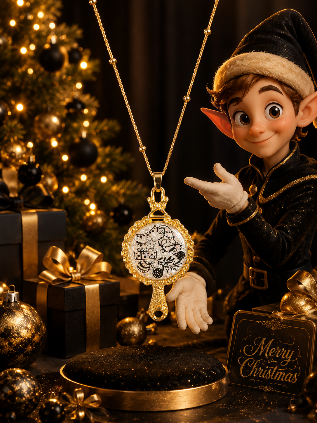 Collier L’Éclat Magique de Noël Fluorescent – Création Artisanale Plaquée Or 18 Carats