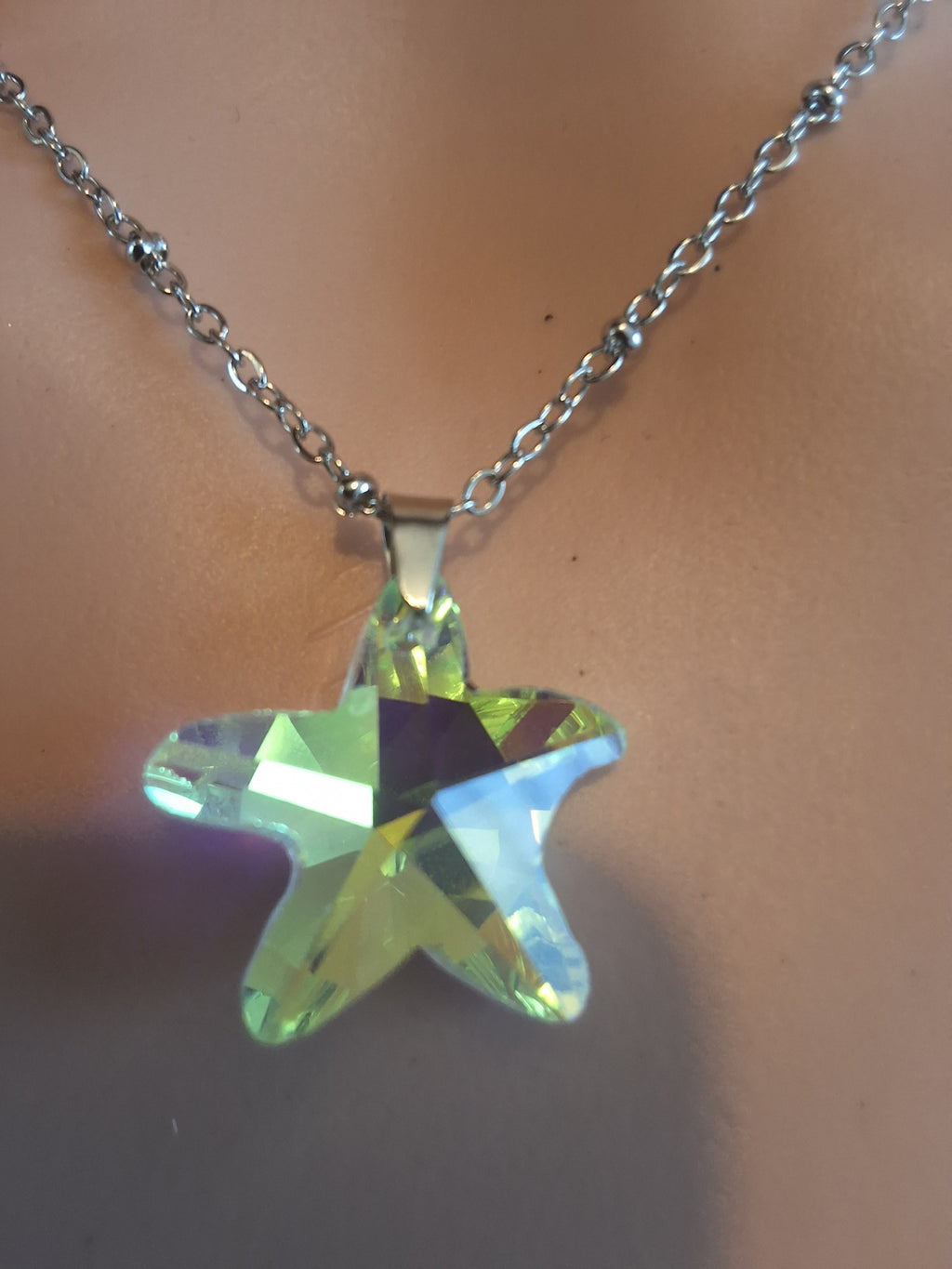 Collier grosse étoile de mer en cristal argent