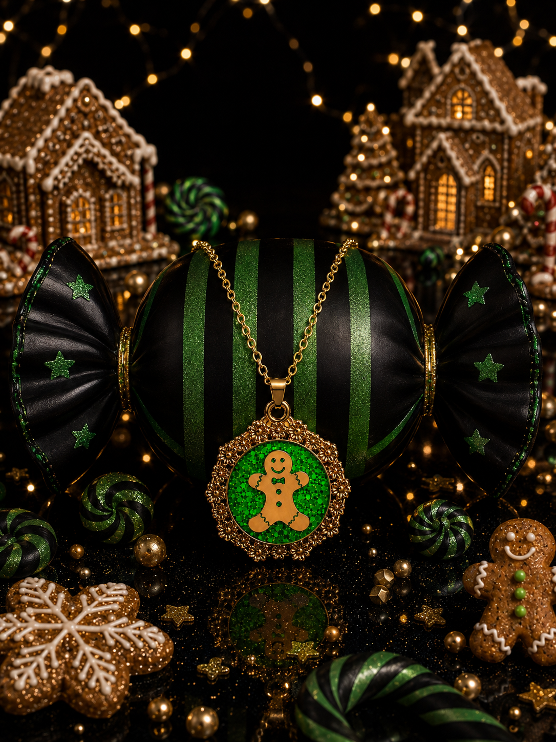 Collier Petit Biscuit fluorescent doré – Chaîne courte Lueur