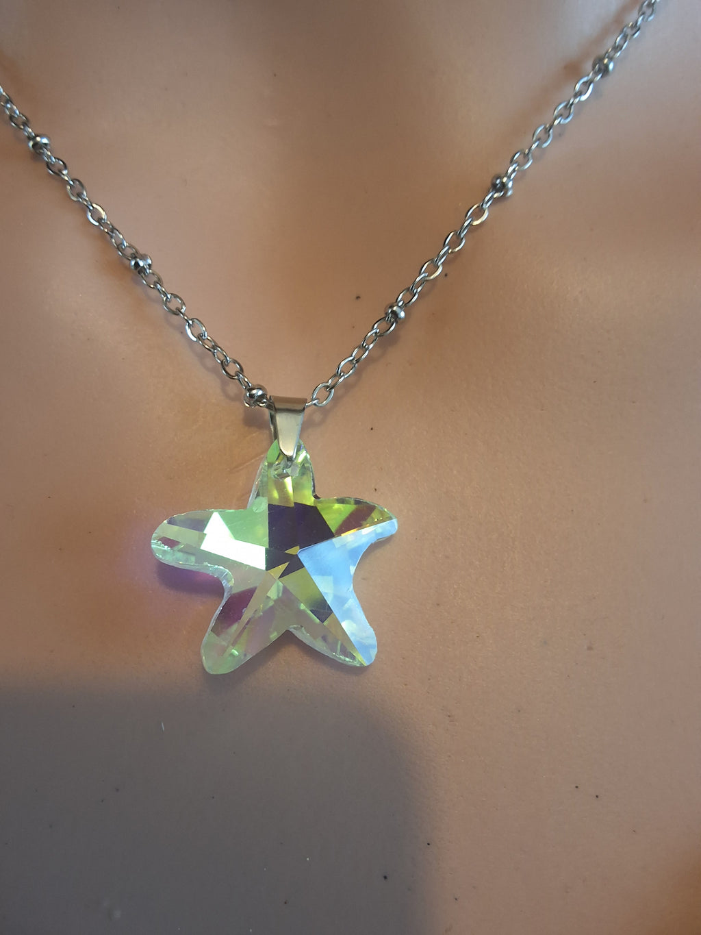 Collier grosse étoile de mer en cristal argent