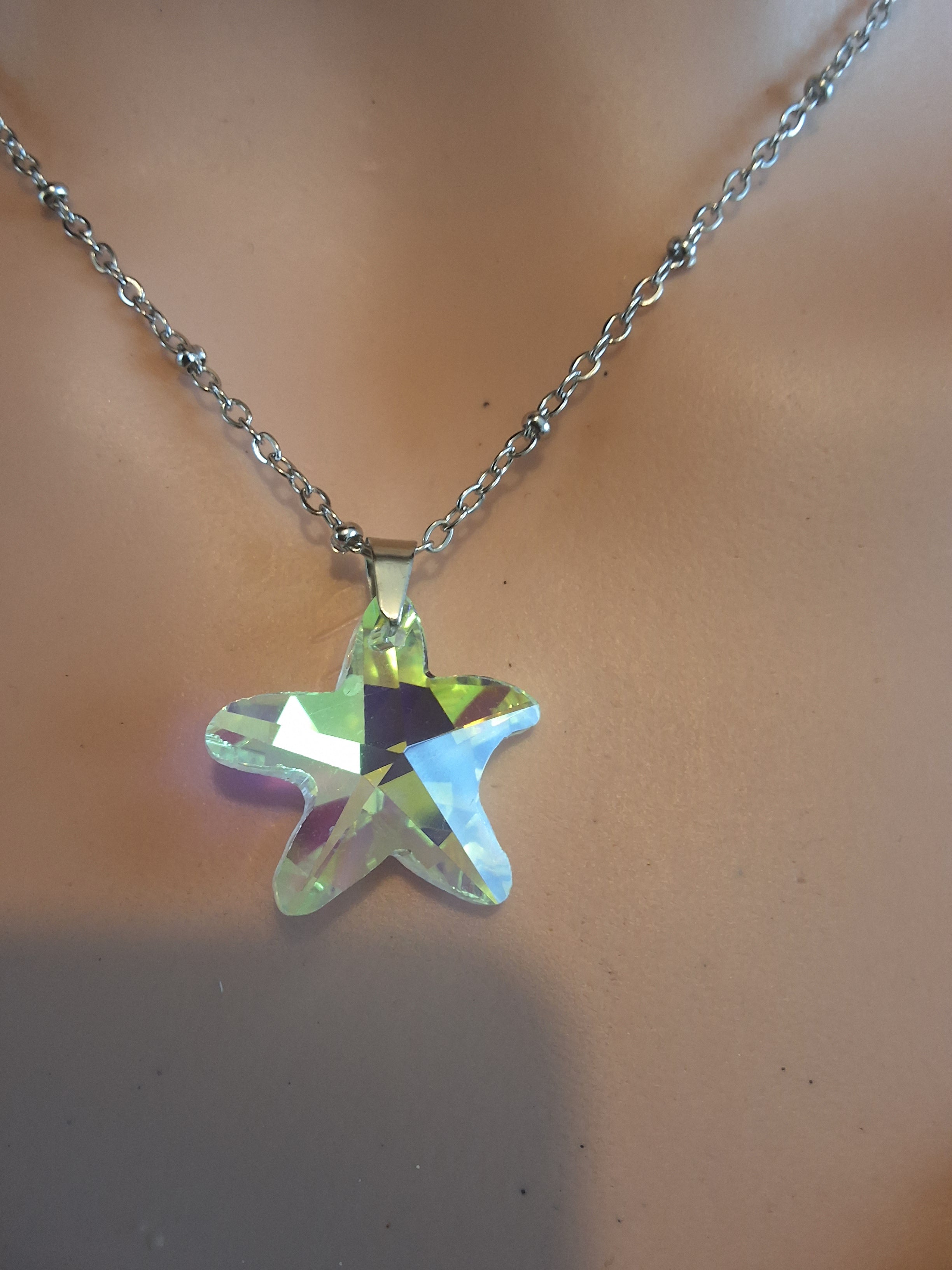 Collier grosse étoile de mer en cristal argent