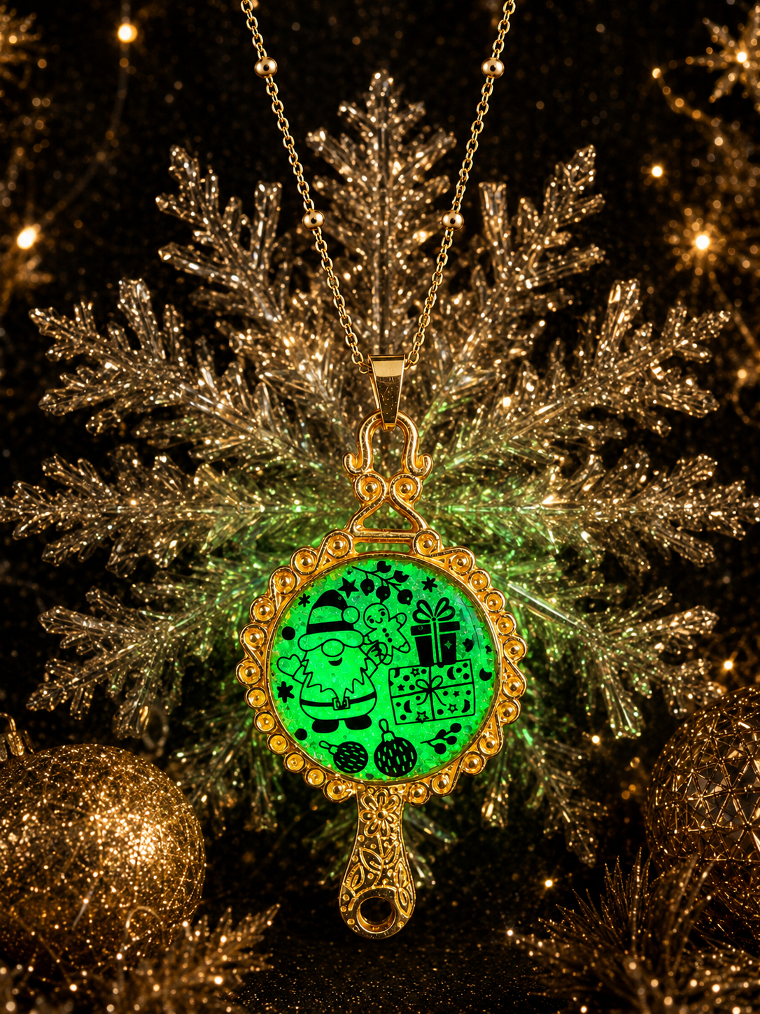 Collier La Magie de Noël Fluorescent – Création Artisanale Plaquée Or 18 Carats