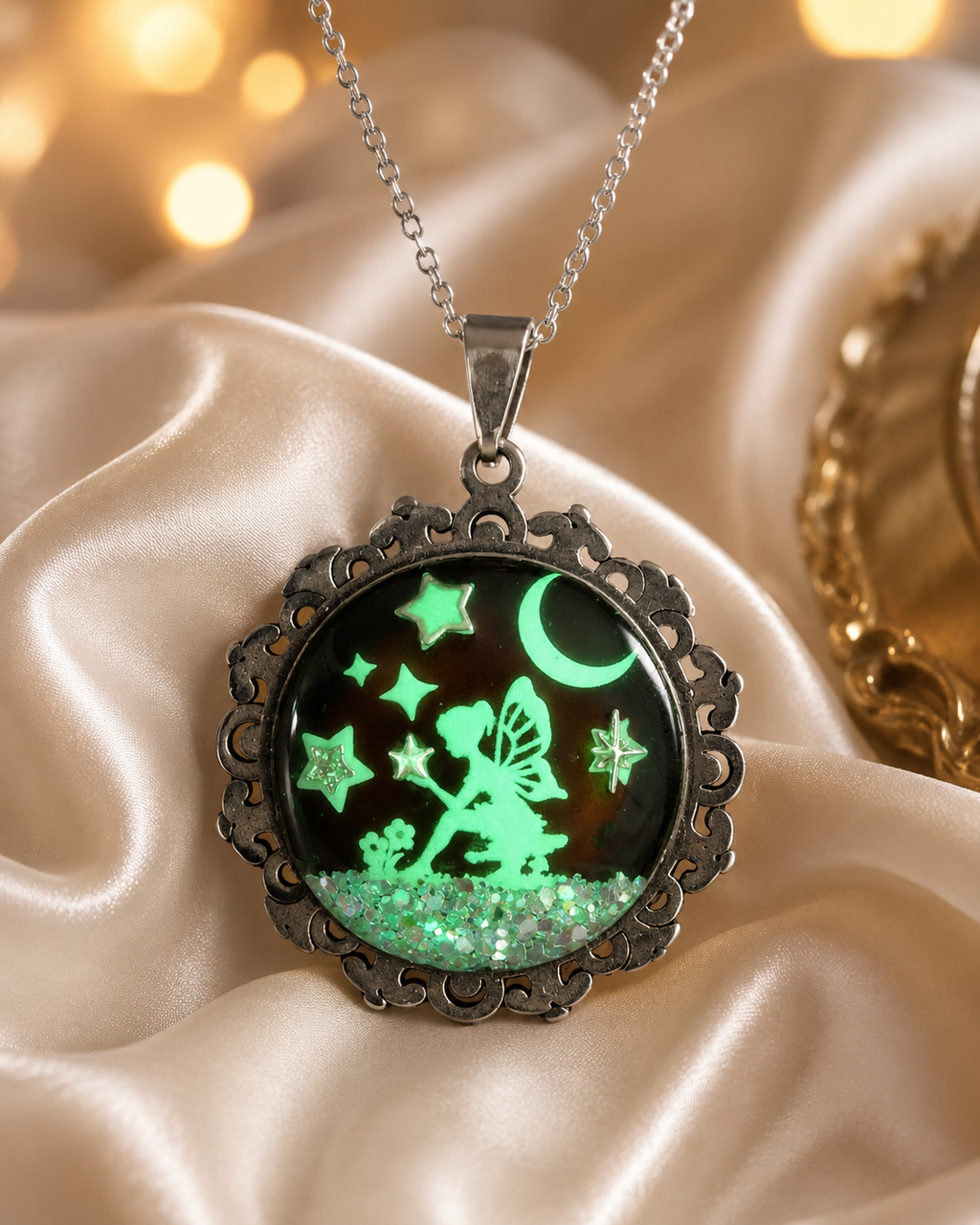 Collier de la fée luna avec grosse perle magique sous les étoiles