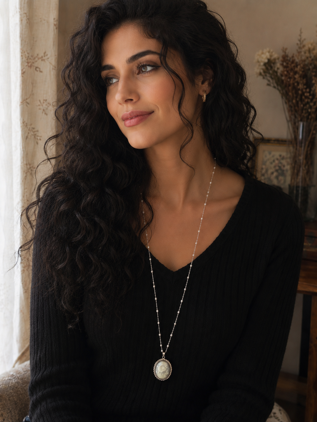 Collier perle ovale avec la fée planissette