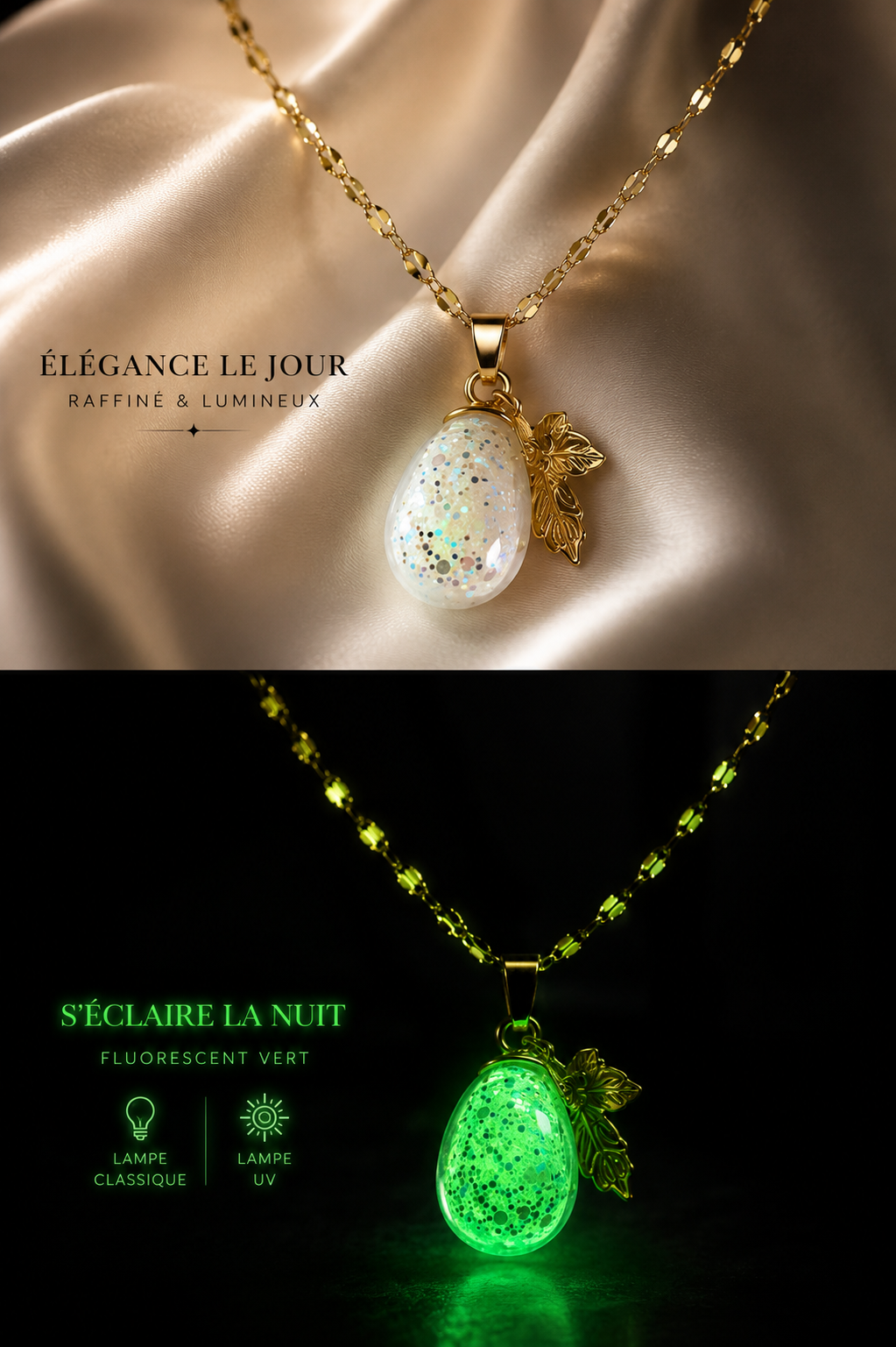 Collier or enchanté de raisin vert