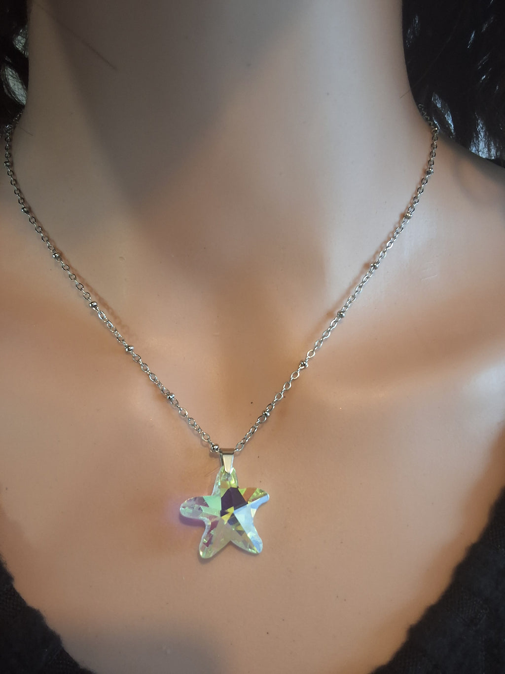 Collier grosse étoile de mer en cristal argent