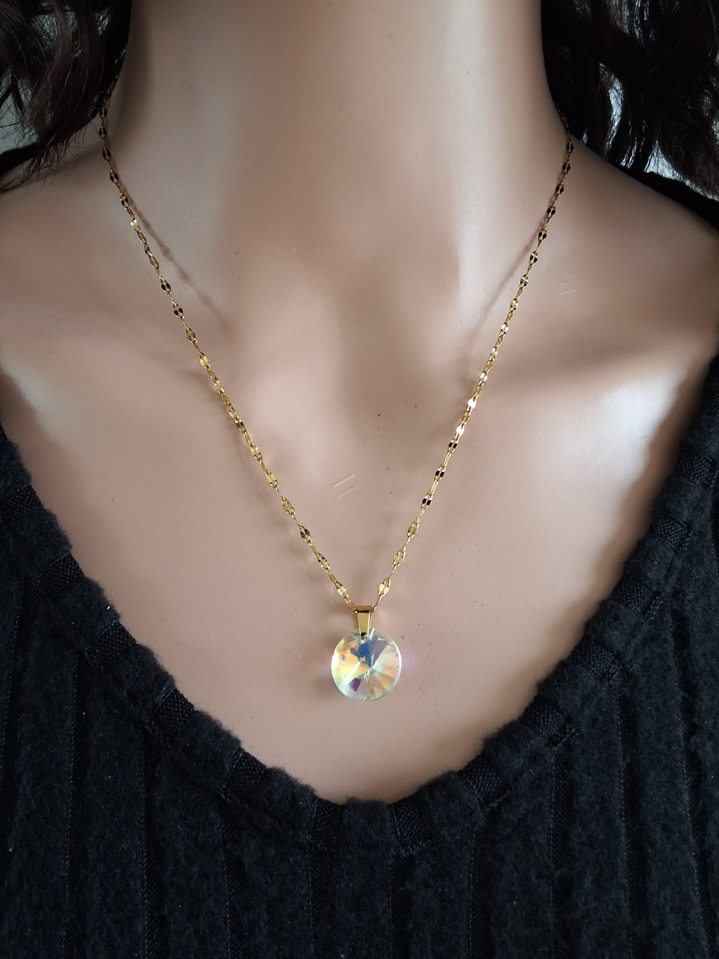 Collier disque en cristal or 2