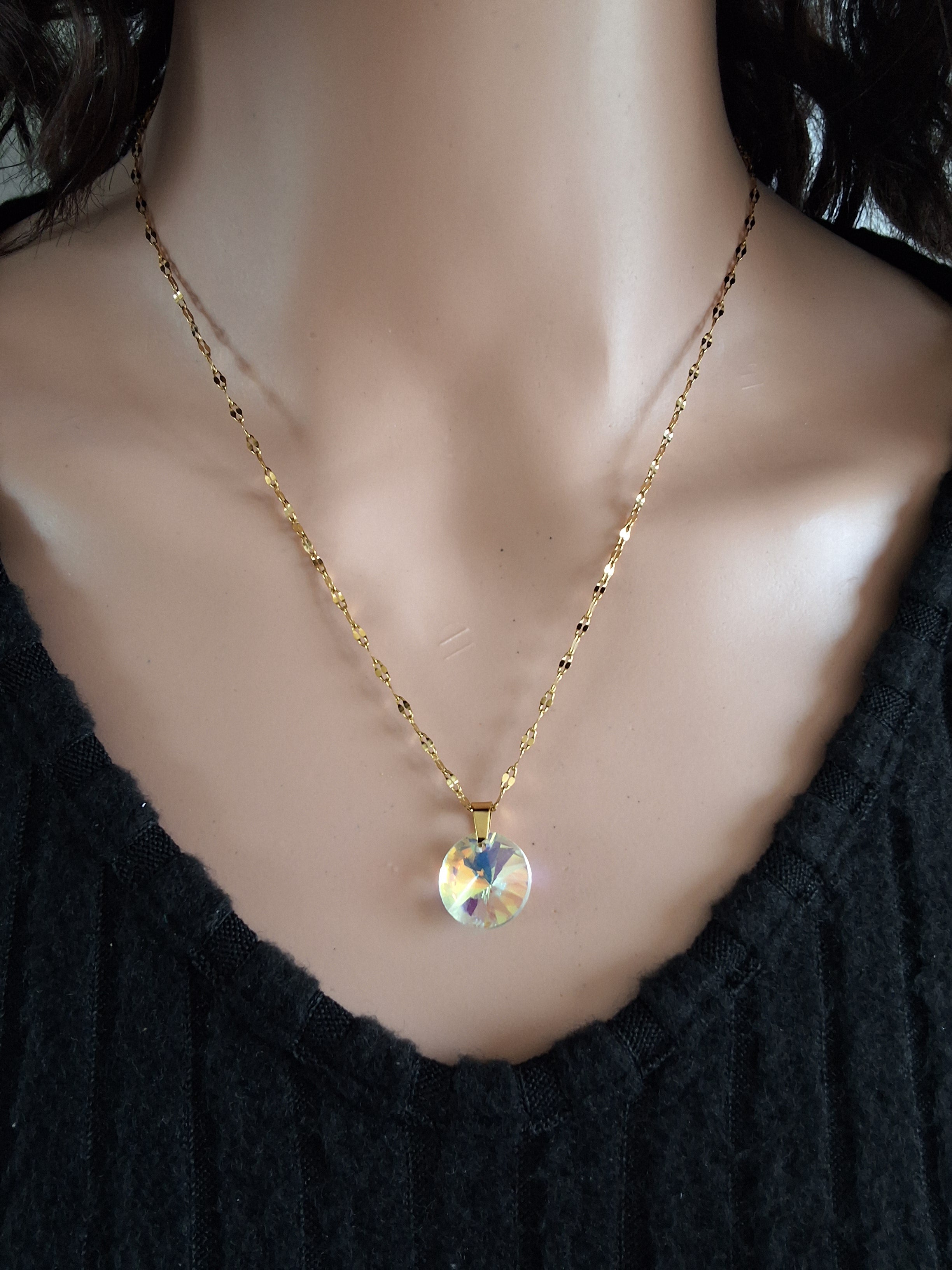 Collier disque en cristal or 2