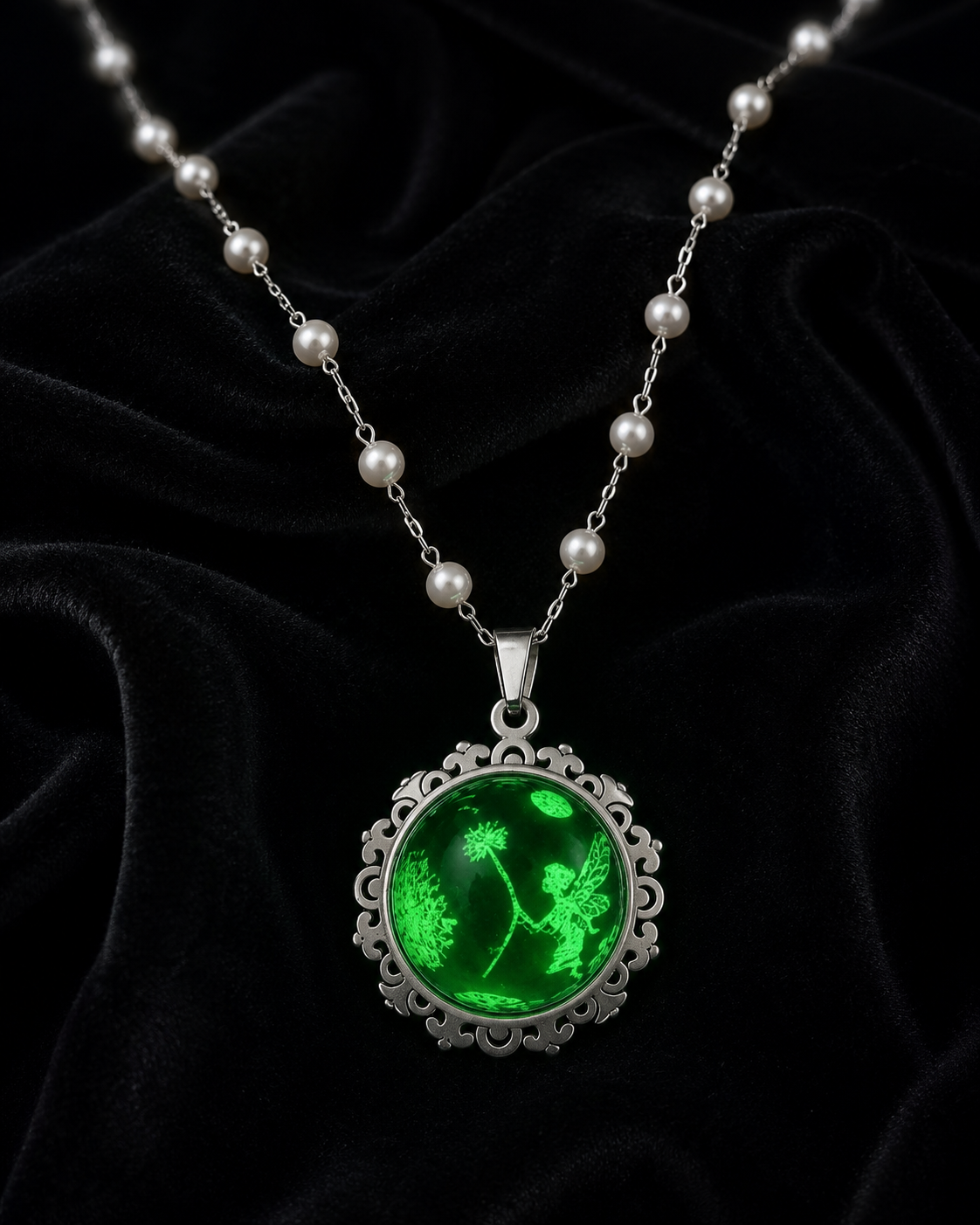 Collier rond à dentelle moyenne perle blanche de la fée kanys