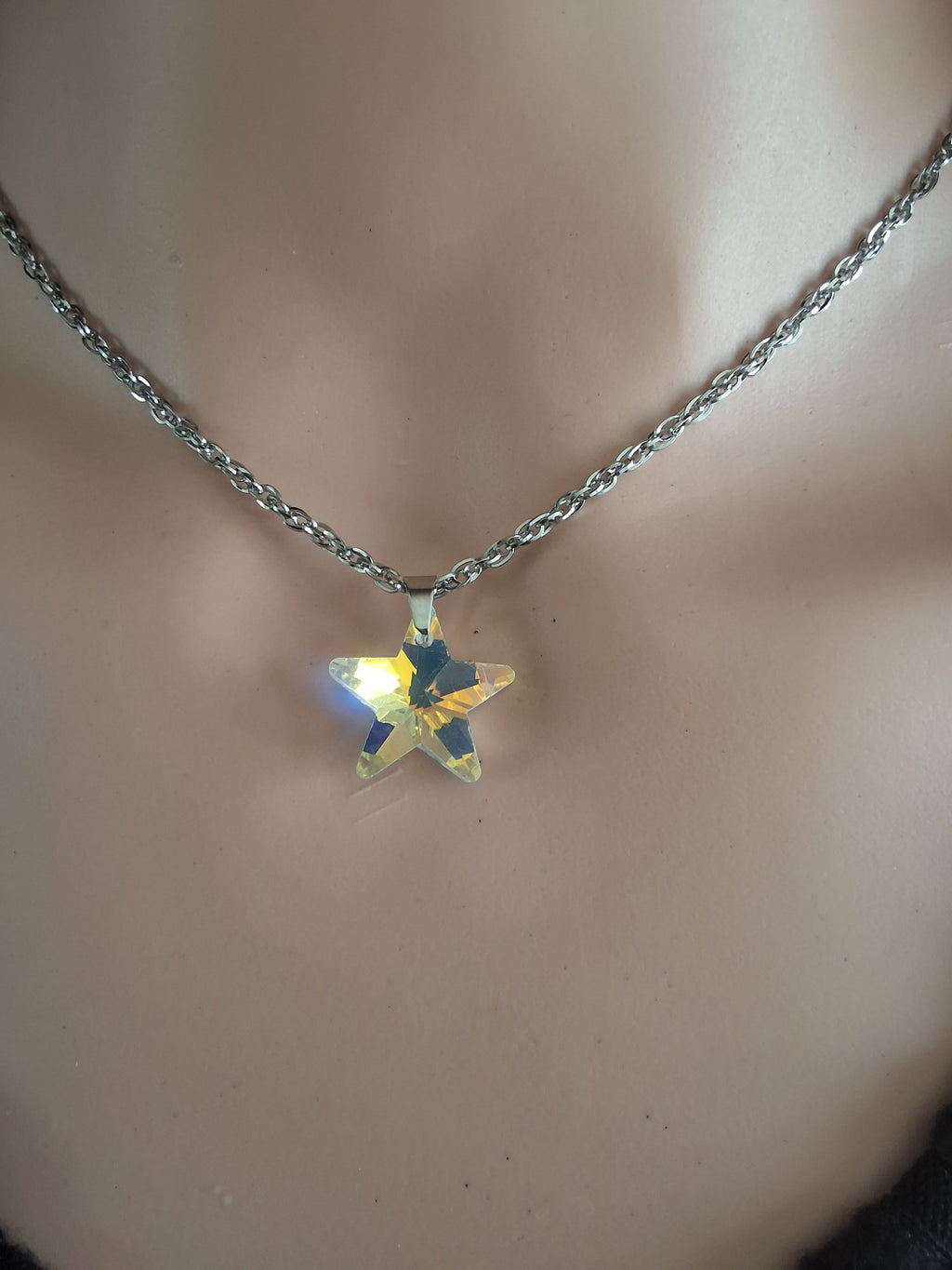 Collier grosse étoile du ciel en cristal argent