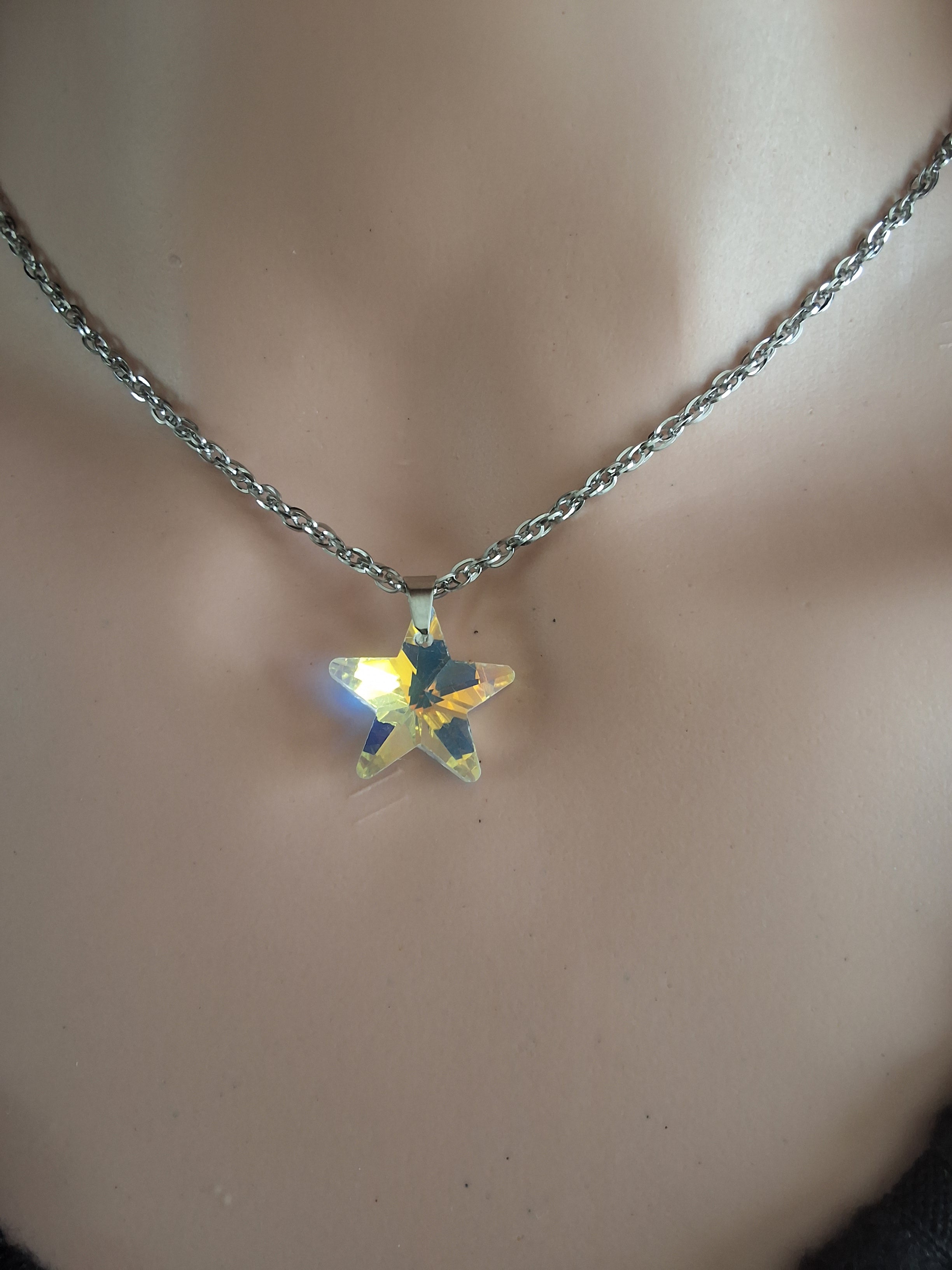 Collier grosse étoile du ciel en cristal argent
