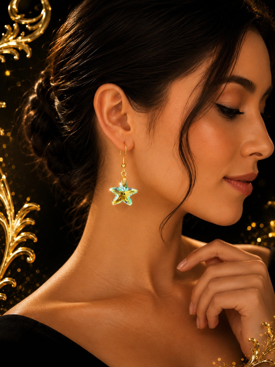 Boucles d’oreilles étoile de mer en cristal irisé – Reflets océaniques